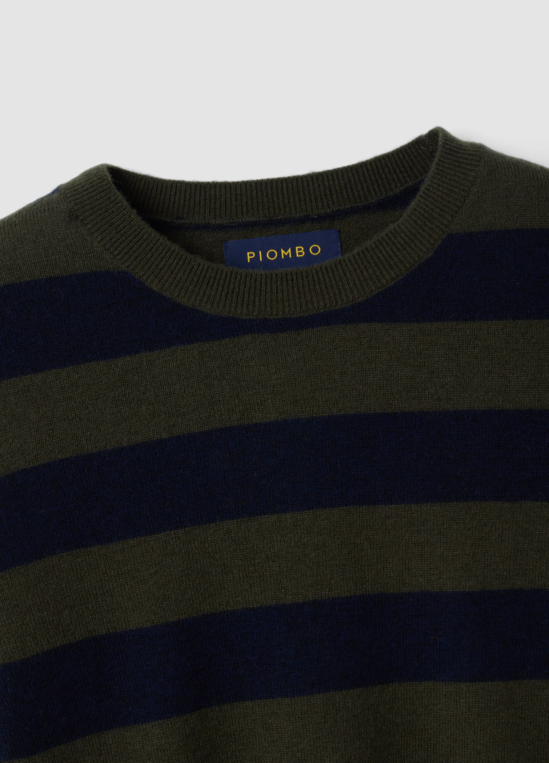Green pure wool striped crew-neck jumper