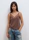 Brown stretch viscose tank top with lace and V-neckline_2