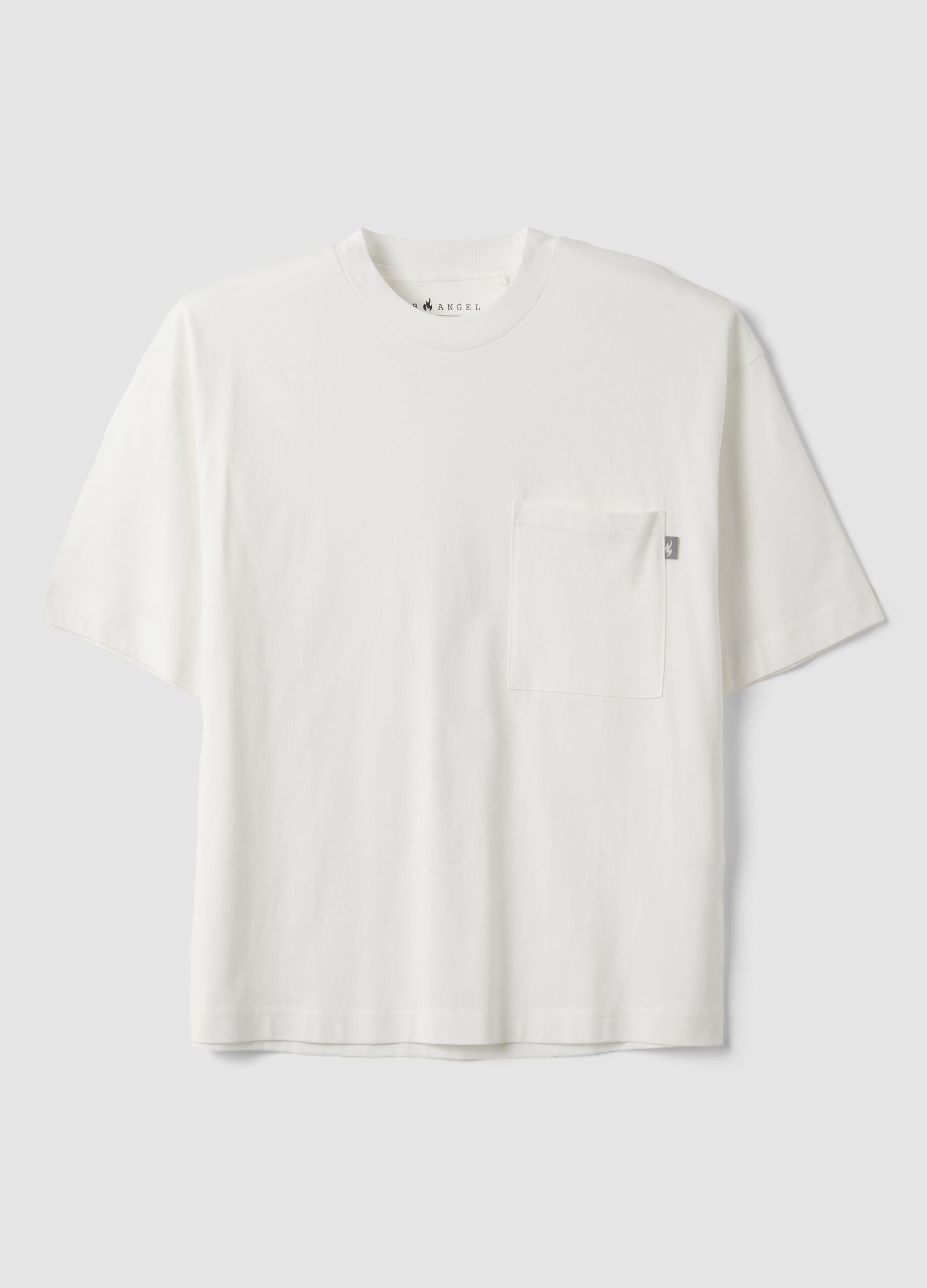 White pure cotton crew-neck T-shirt with chest pocket, boxy fit