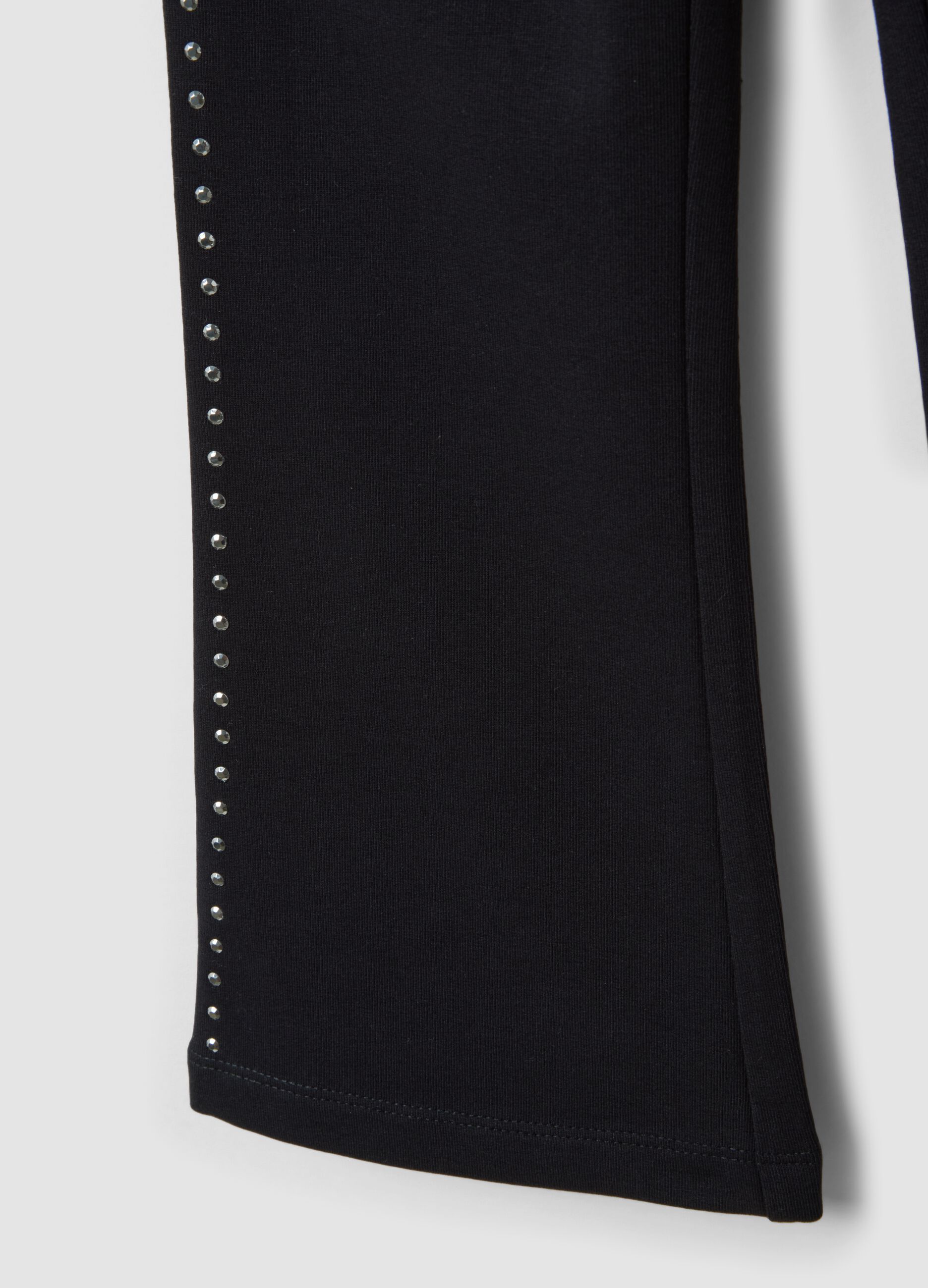 Black flared leggings in stretch cotton with studs
