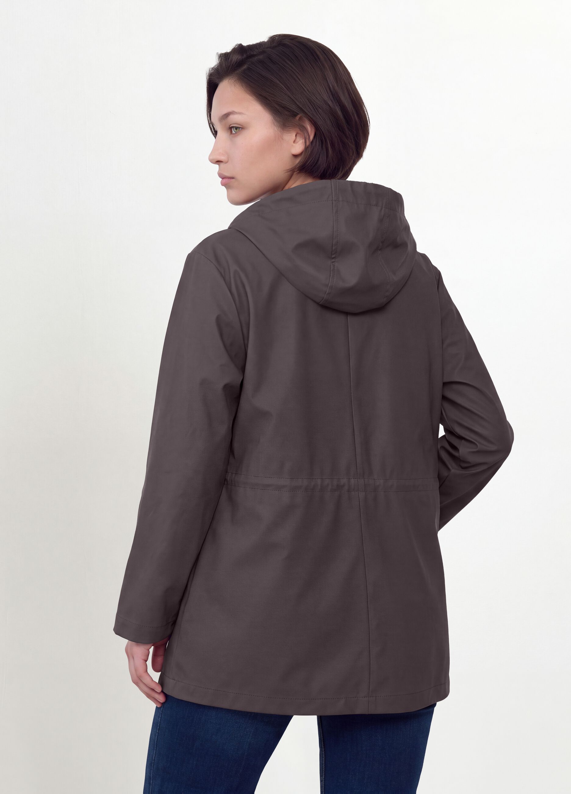 Purple rain jacket with hood, zip and popper fastening, regular fit