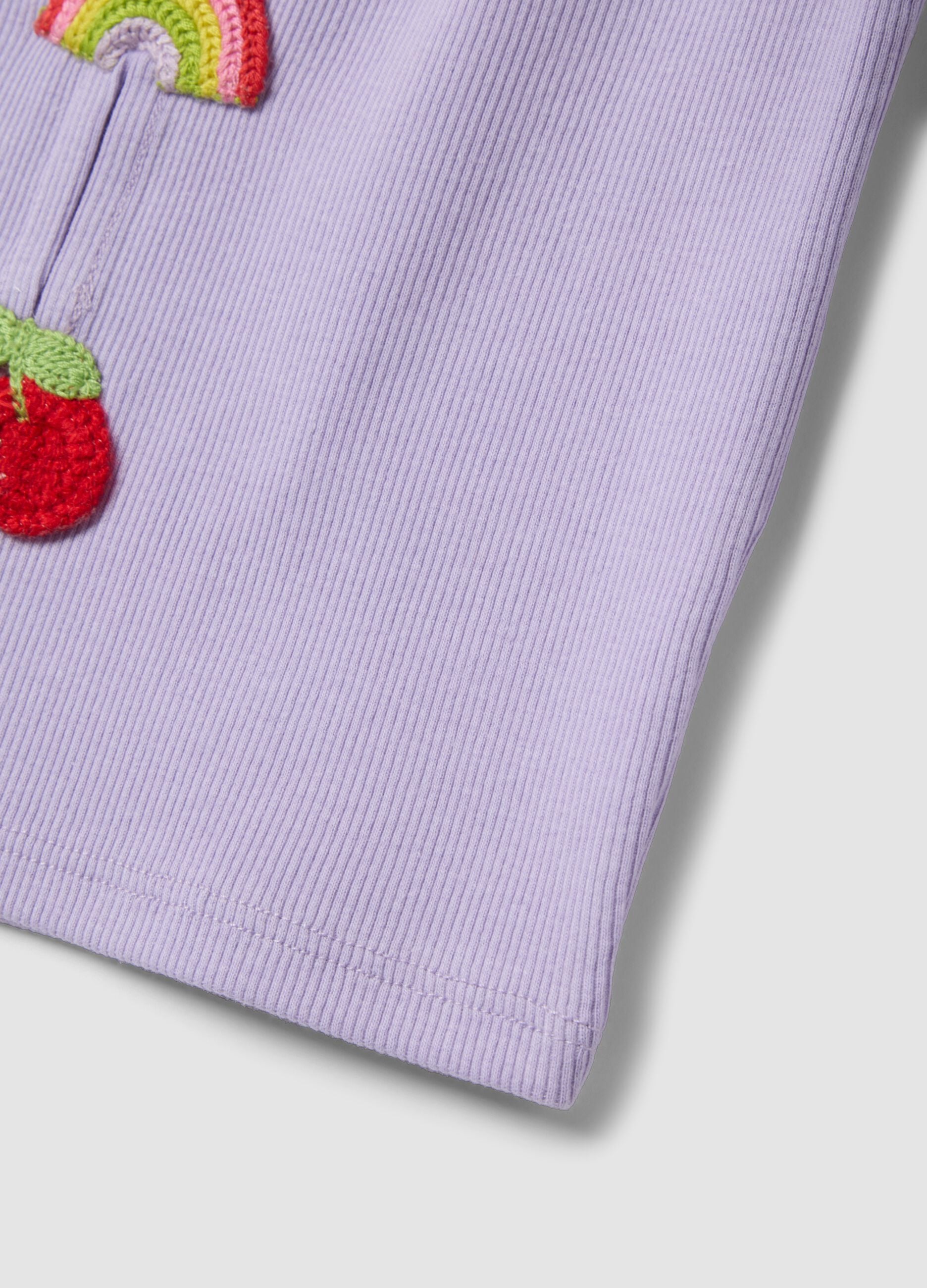 Regular fit purple stretch cotton tank top for girls with embroidery