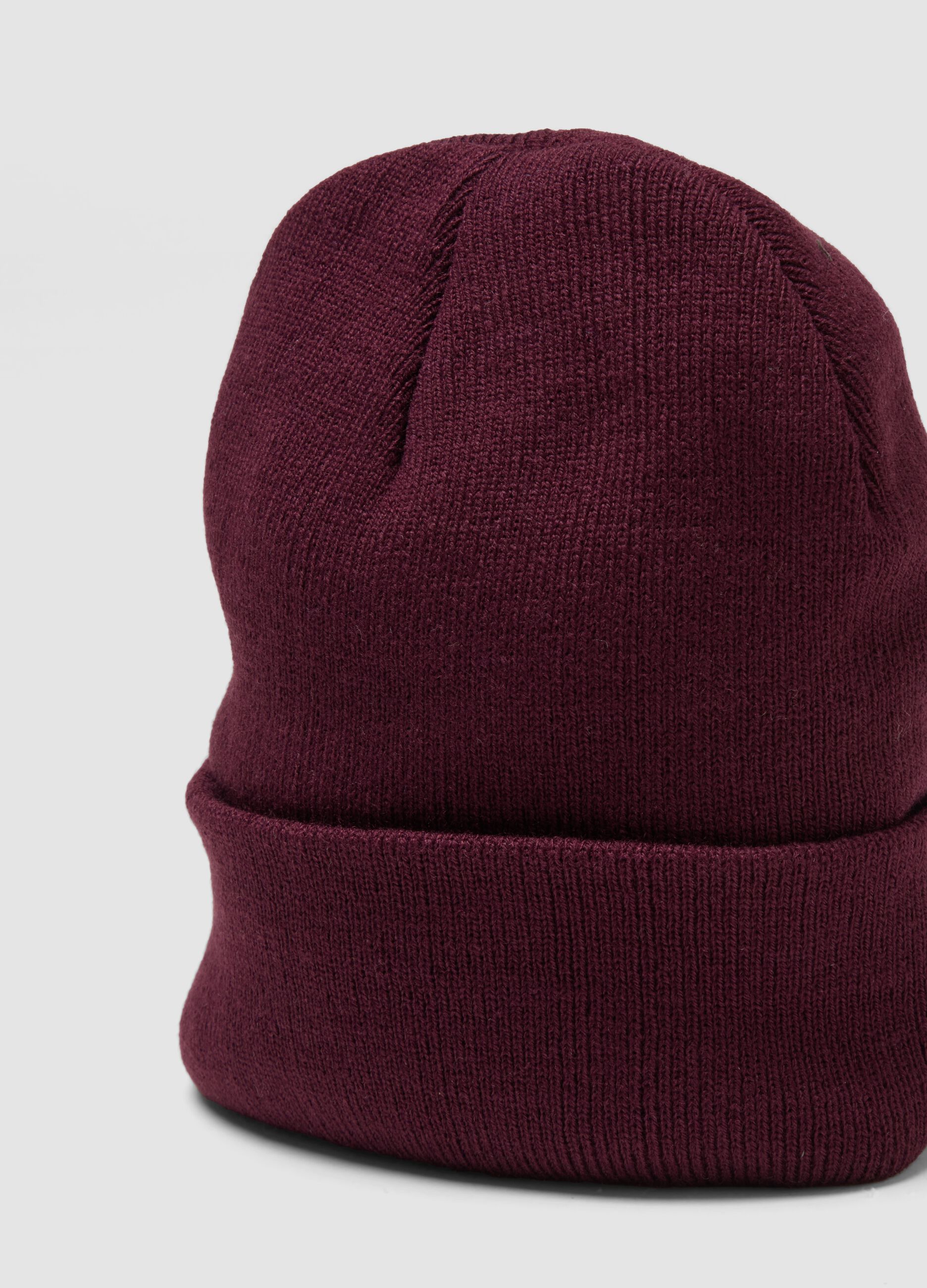 Red jersey knit beanie with turn-up cuff