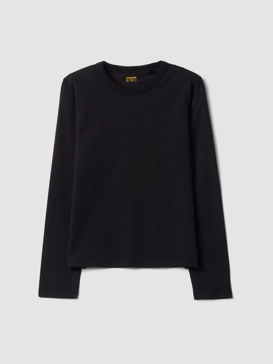 Black long-sleeved pure cotton jersey T-shirt, regular fit_4