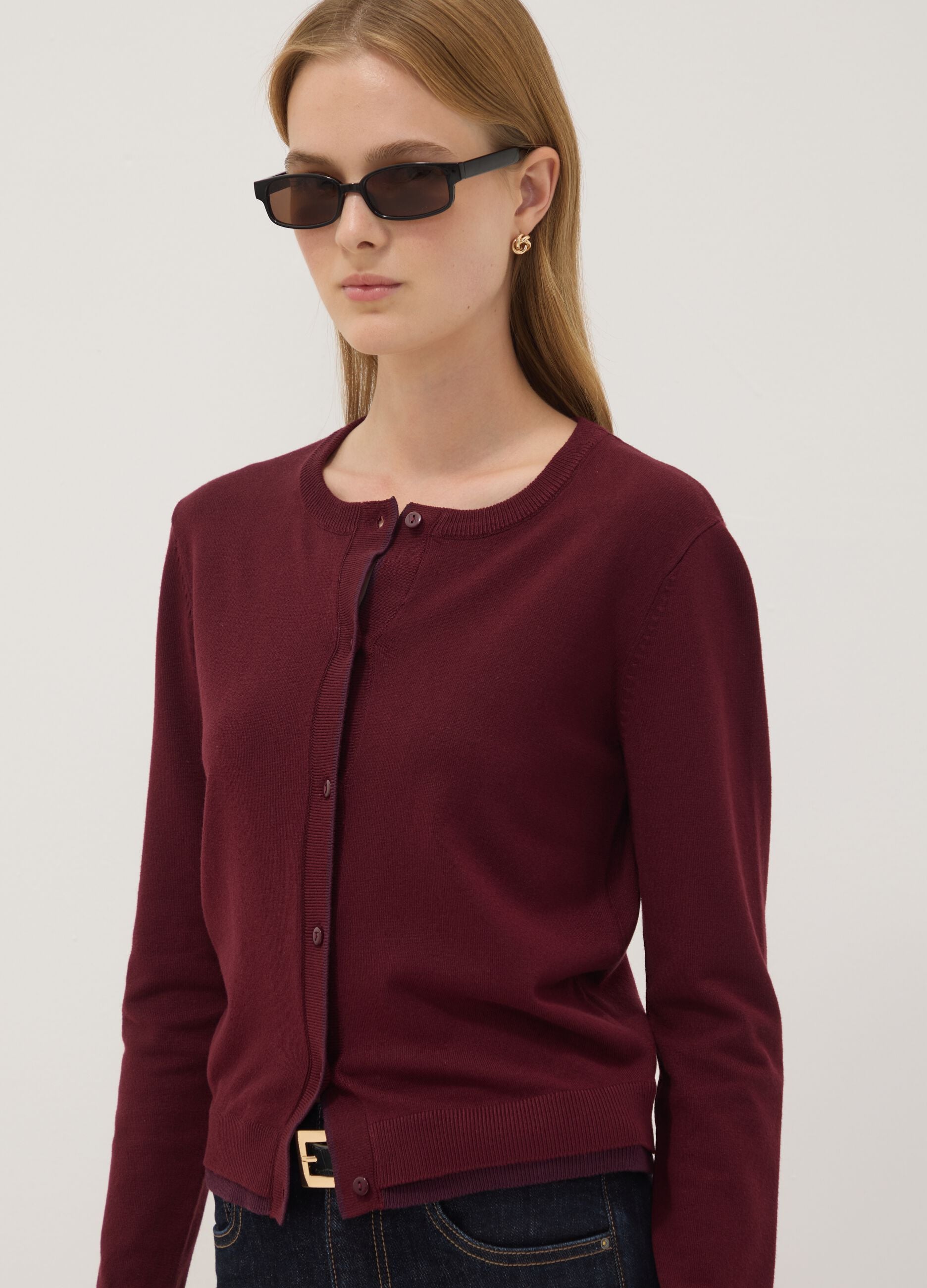 Red viscose-blend cardigan in plain knit