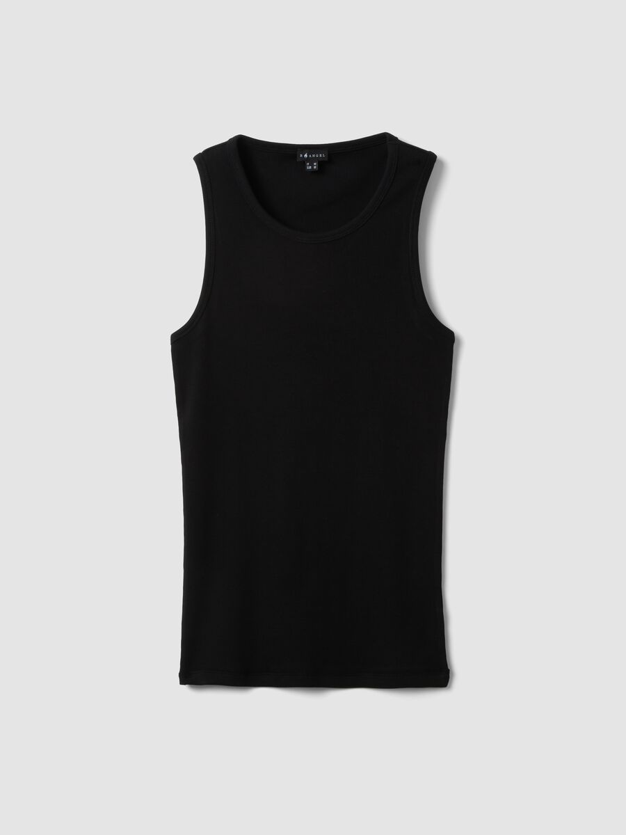 Black ribbed stretch-cotton fitted tank top_4