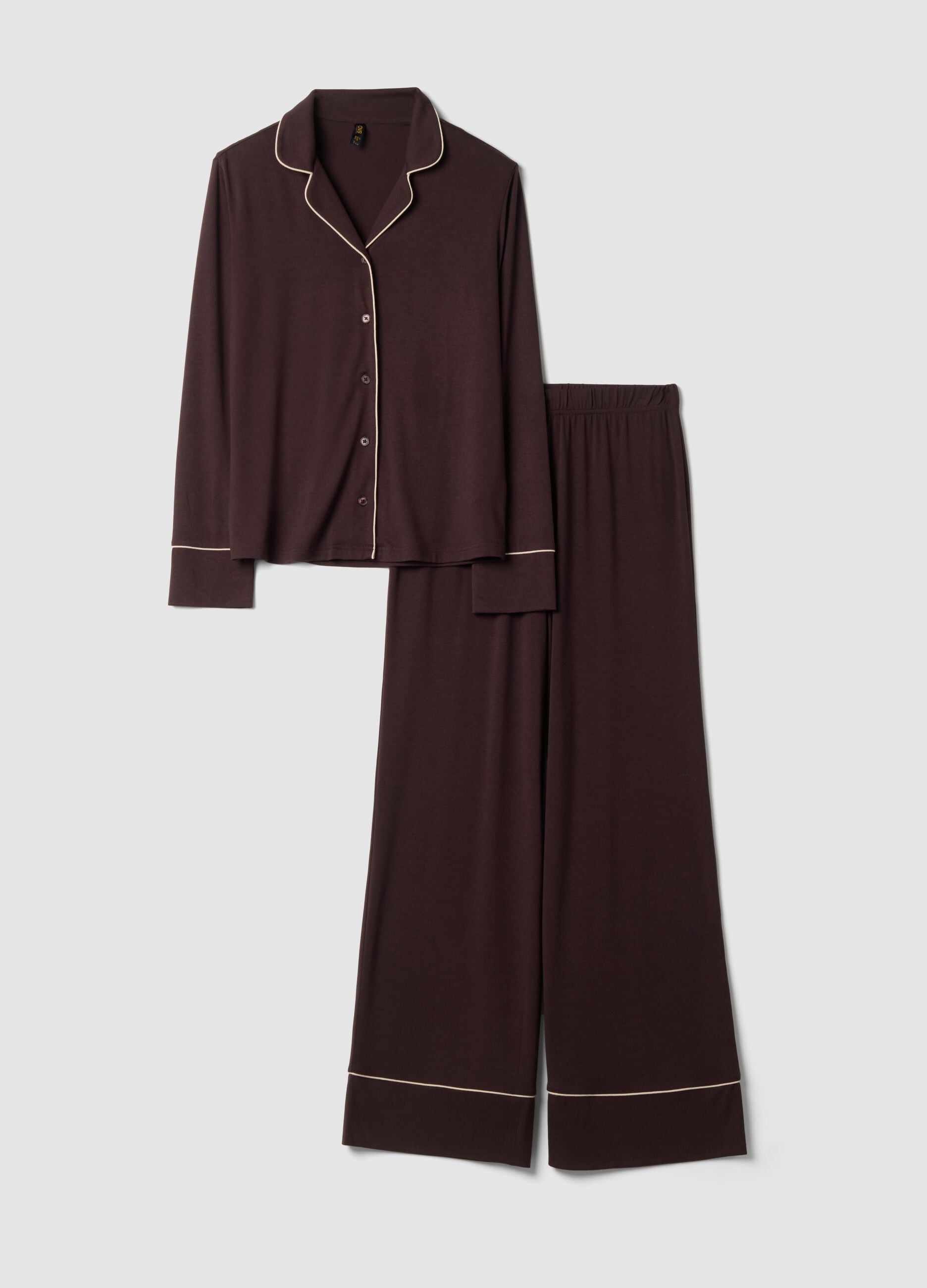 Brown stretch viscose pyjamas with V-neck