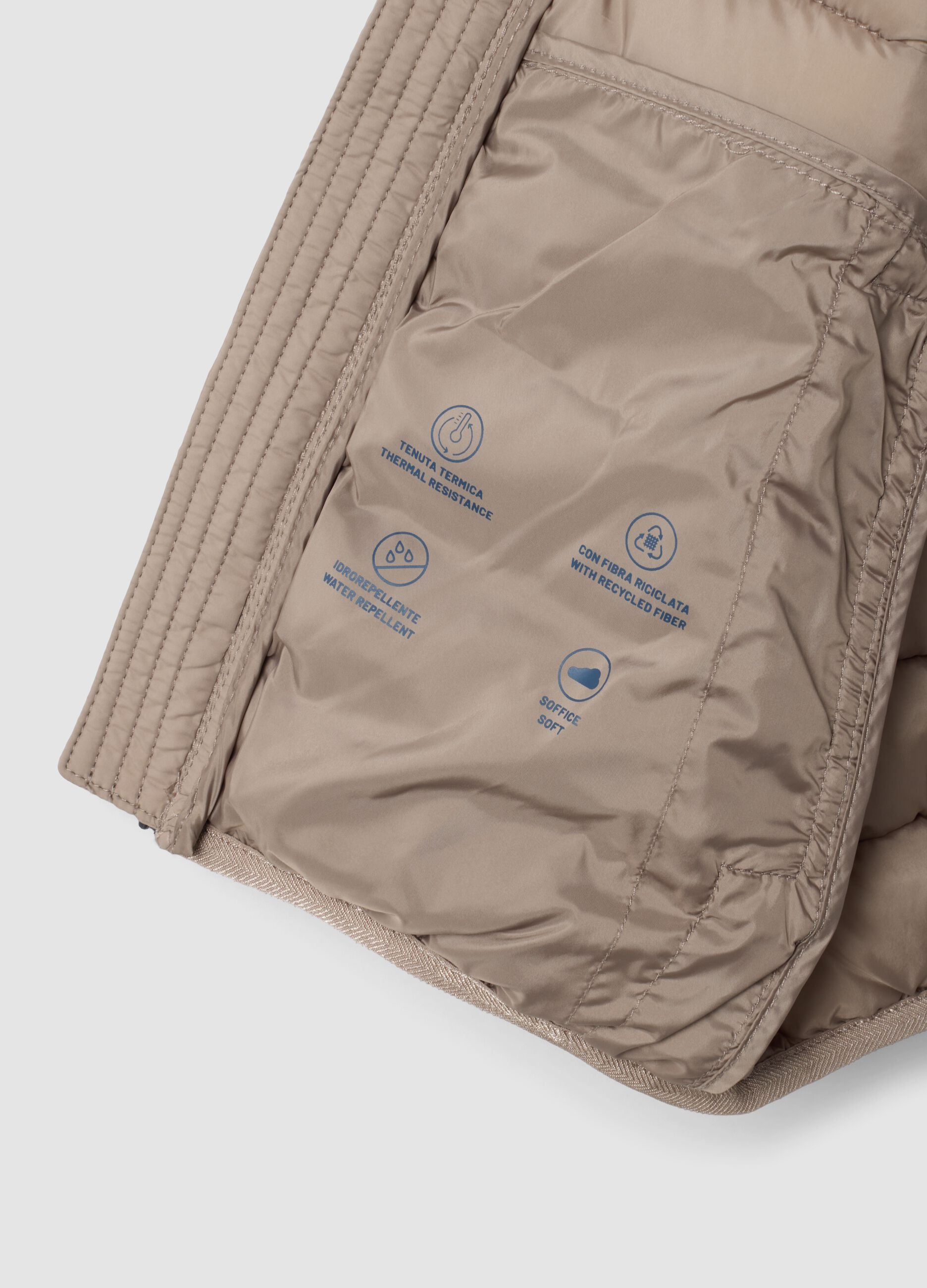 Beige ultralight padded hooded zip jacket for boys