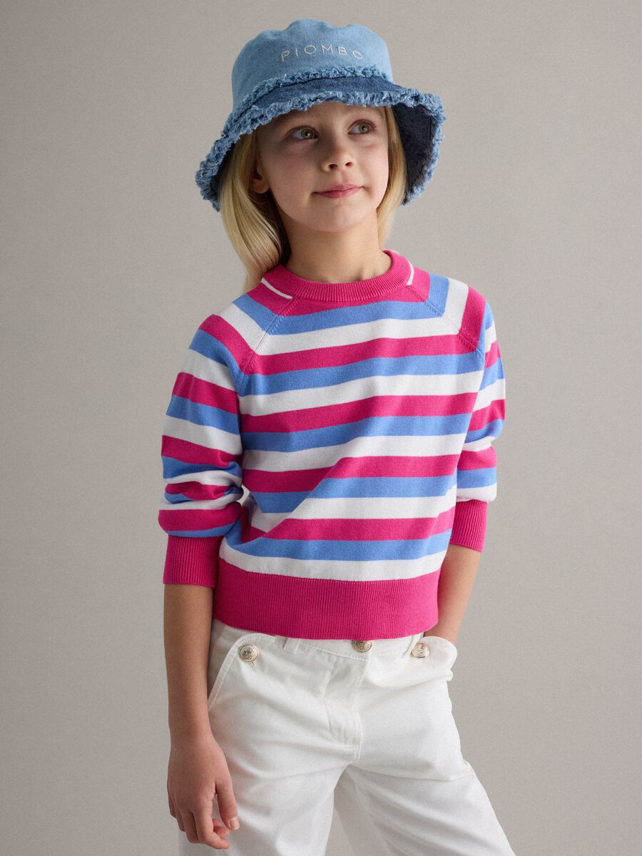 Girls' regular fit multicoloured striped pure cotton pullover_0