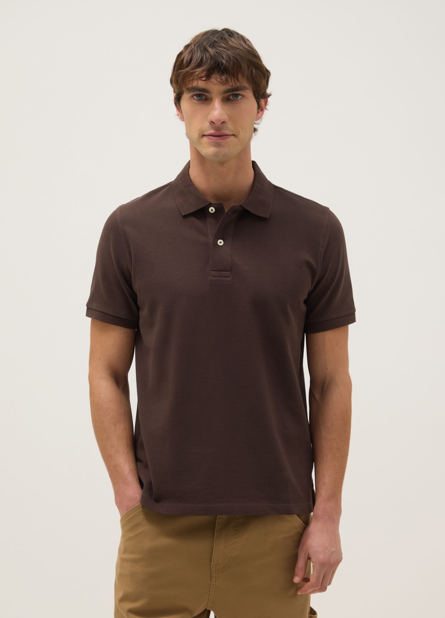 Brown pure cotton regular fit polo