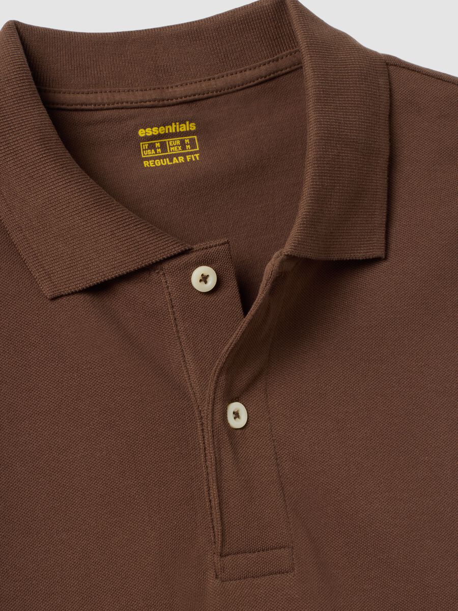 Brown pure cotton piqu&eacute; polo with classic collar, regular fit_6