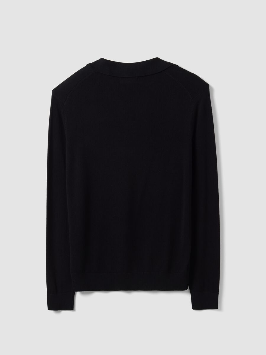 Black viscose-blend V-neck polo shirt, regular fit_2