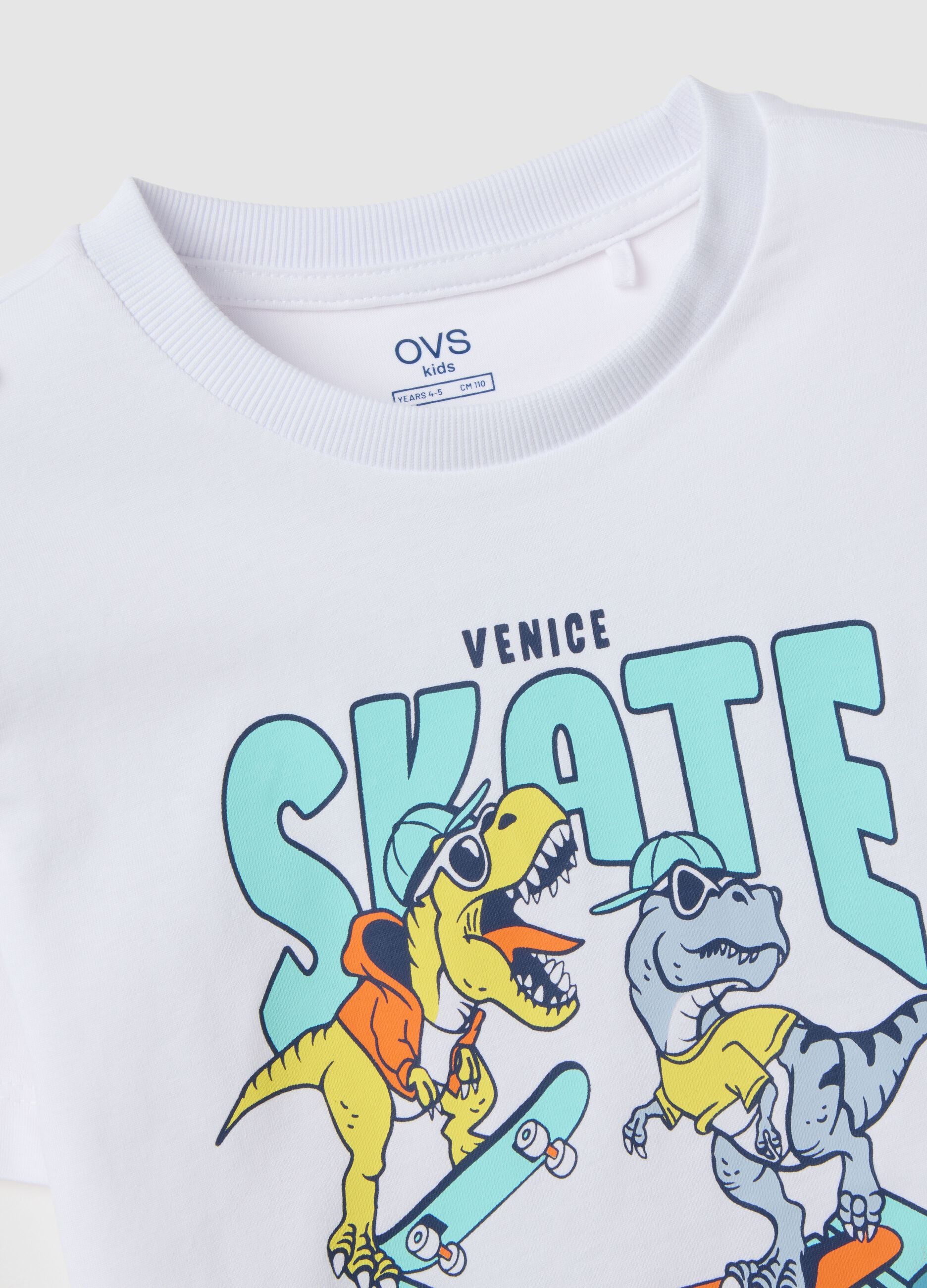 White pure cotton oversized children T-shirt with dinosaurs
