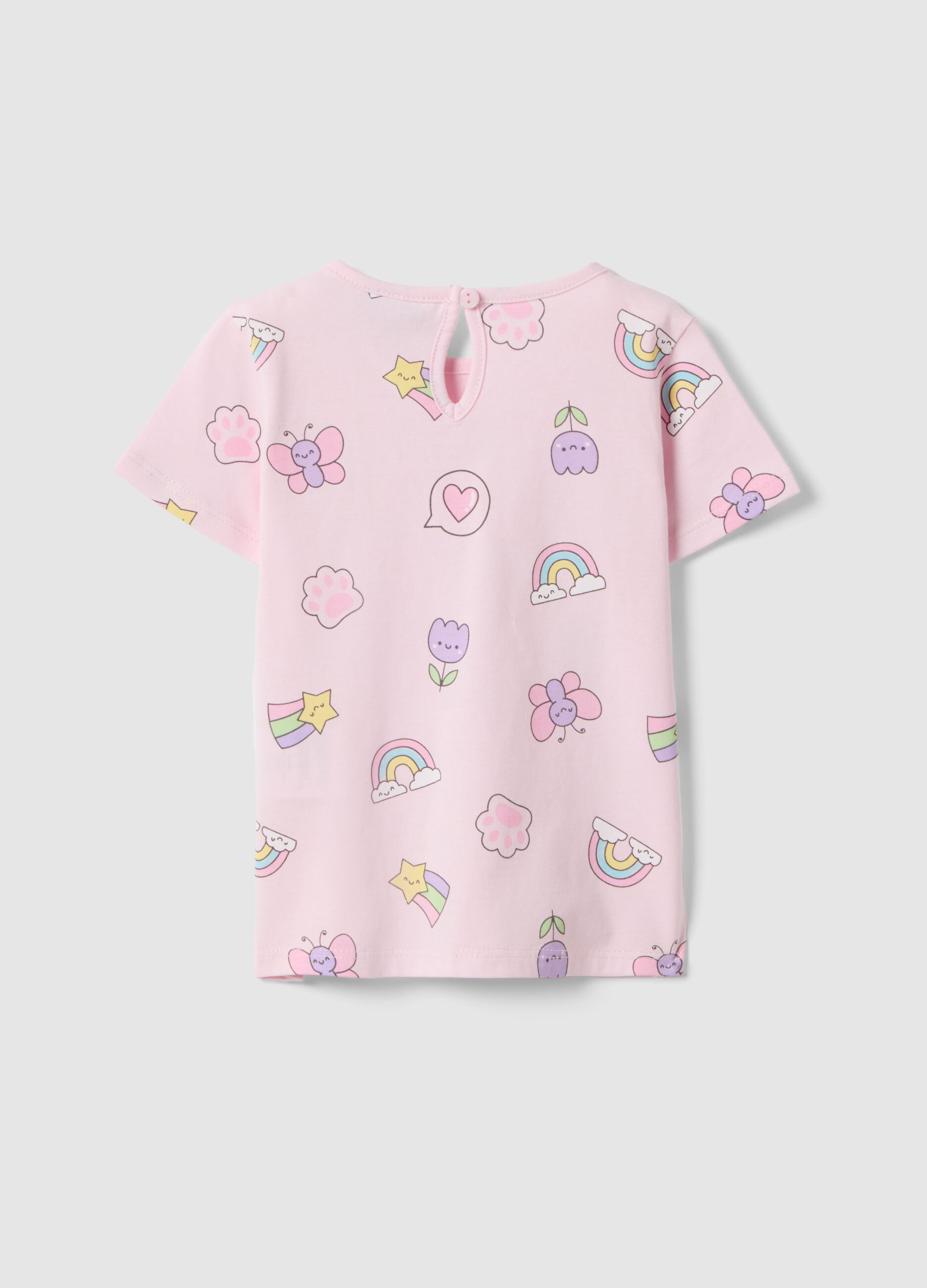 Girls' regular fit pink pure cotton T-shirt with designs