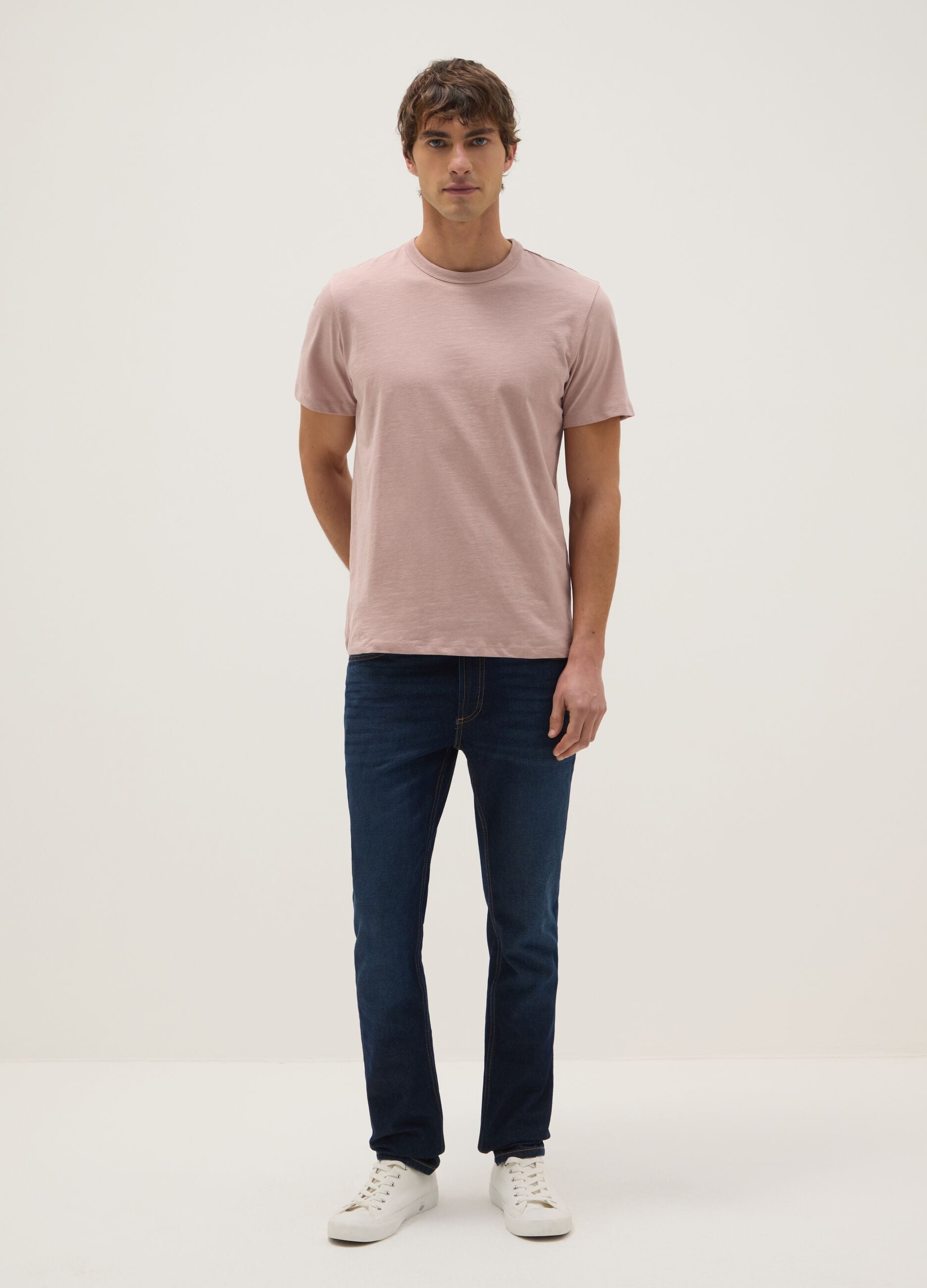 Regular fit pink short-sleeved pure cotton T-shirt