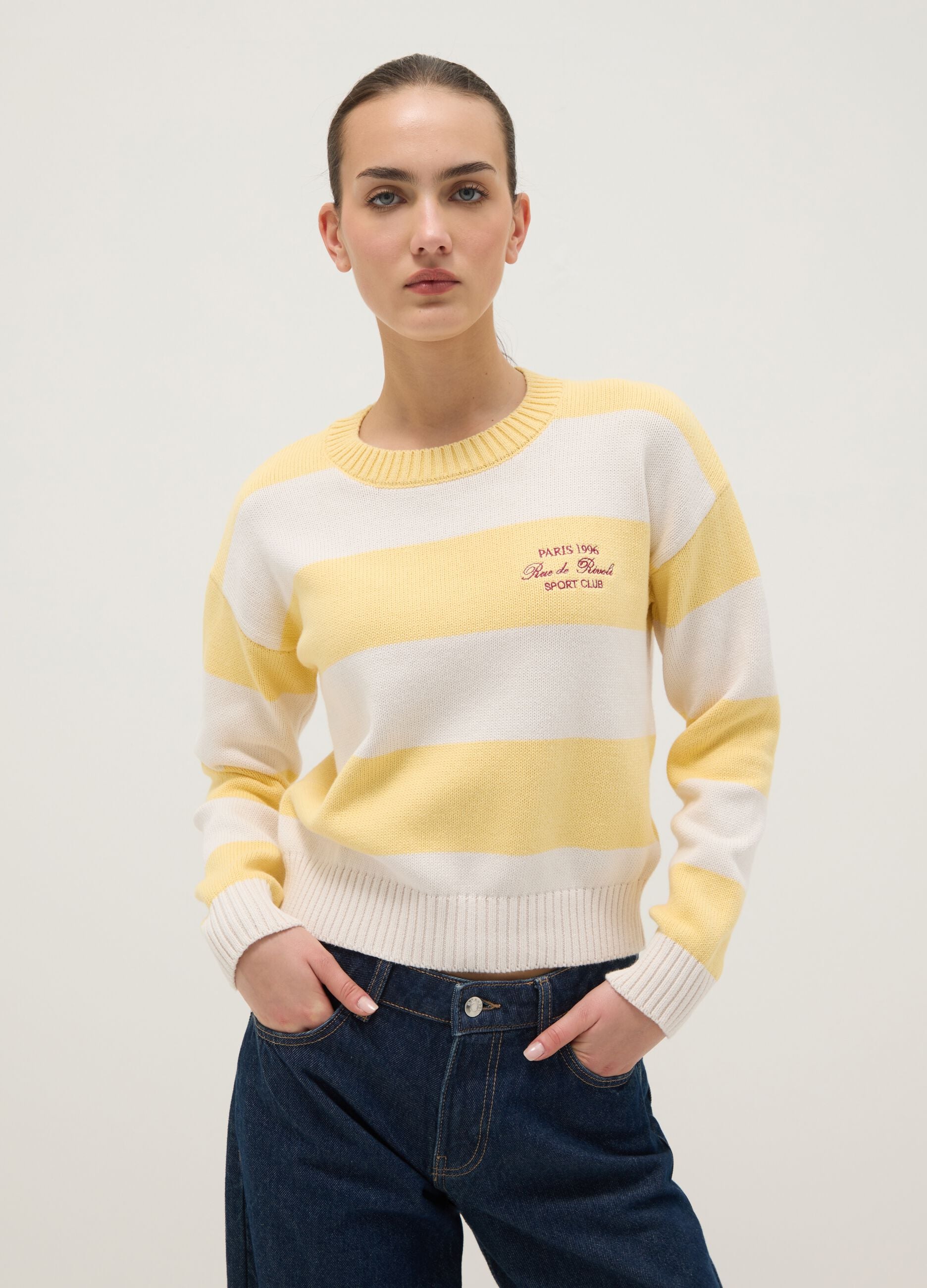 Multicolour striped cotton blend regular fit jumper