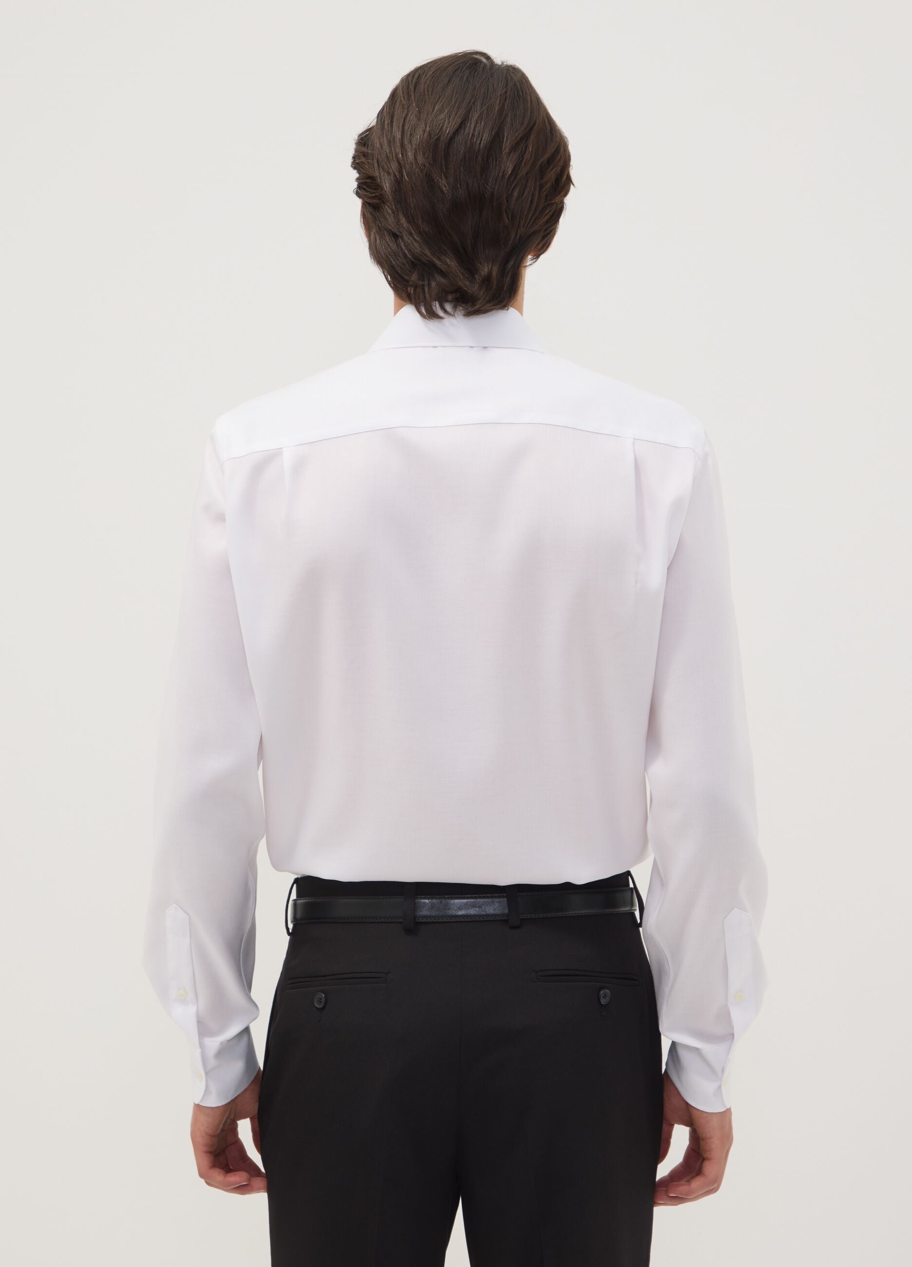 White pure cotton shirt with French collar, regular fit, non-iron