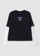 Black pure cotton T-shirt with ribbed collar and Stitch print_3