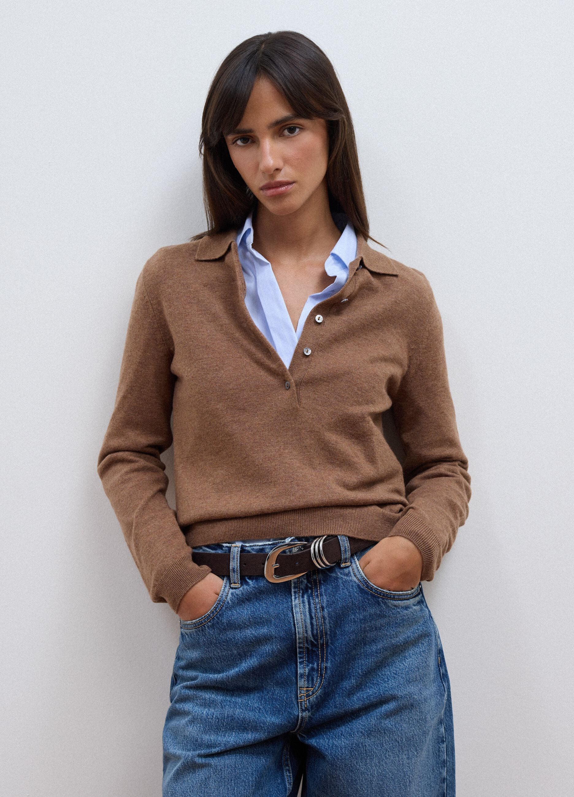 Brown pure wool crew-neck jumper