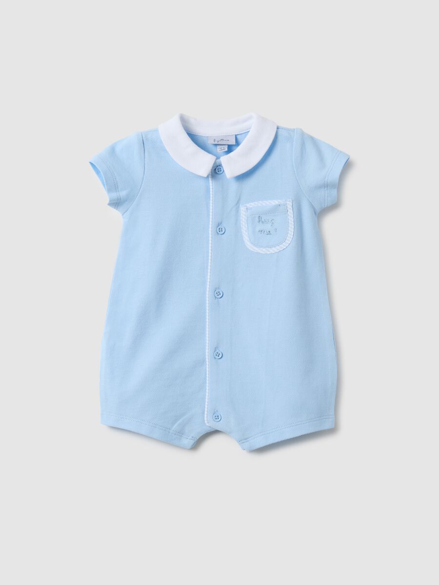 Baby blue cotton romper with pointed collar_0