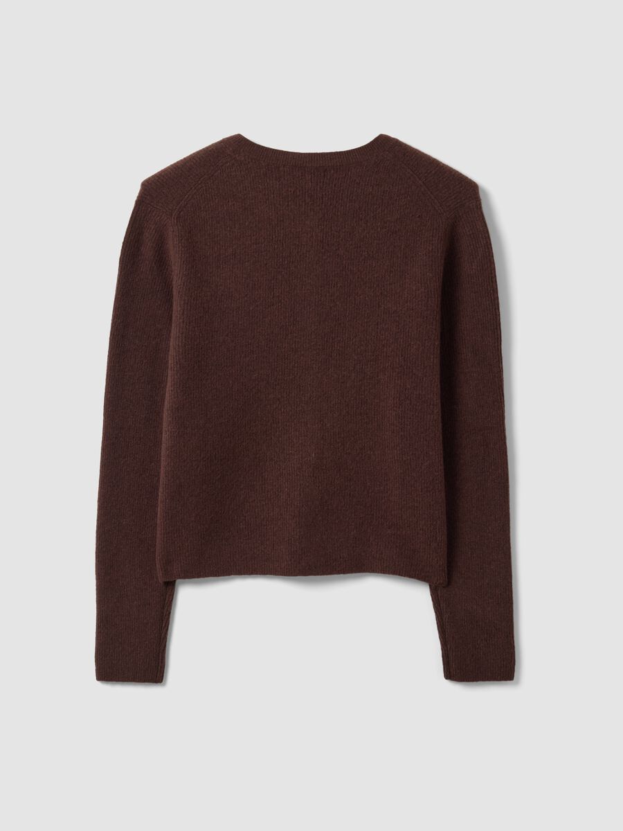 Brown crew-neck cardigan in lyocell and wool blend, oversized fit_2