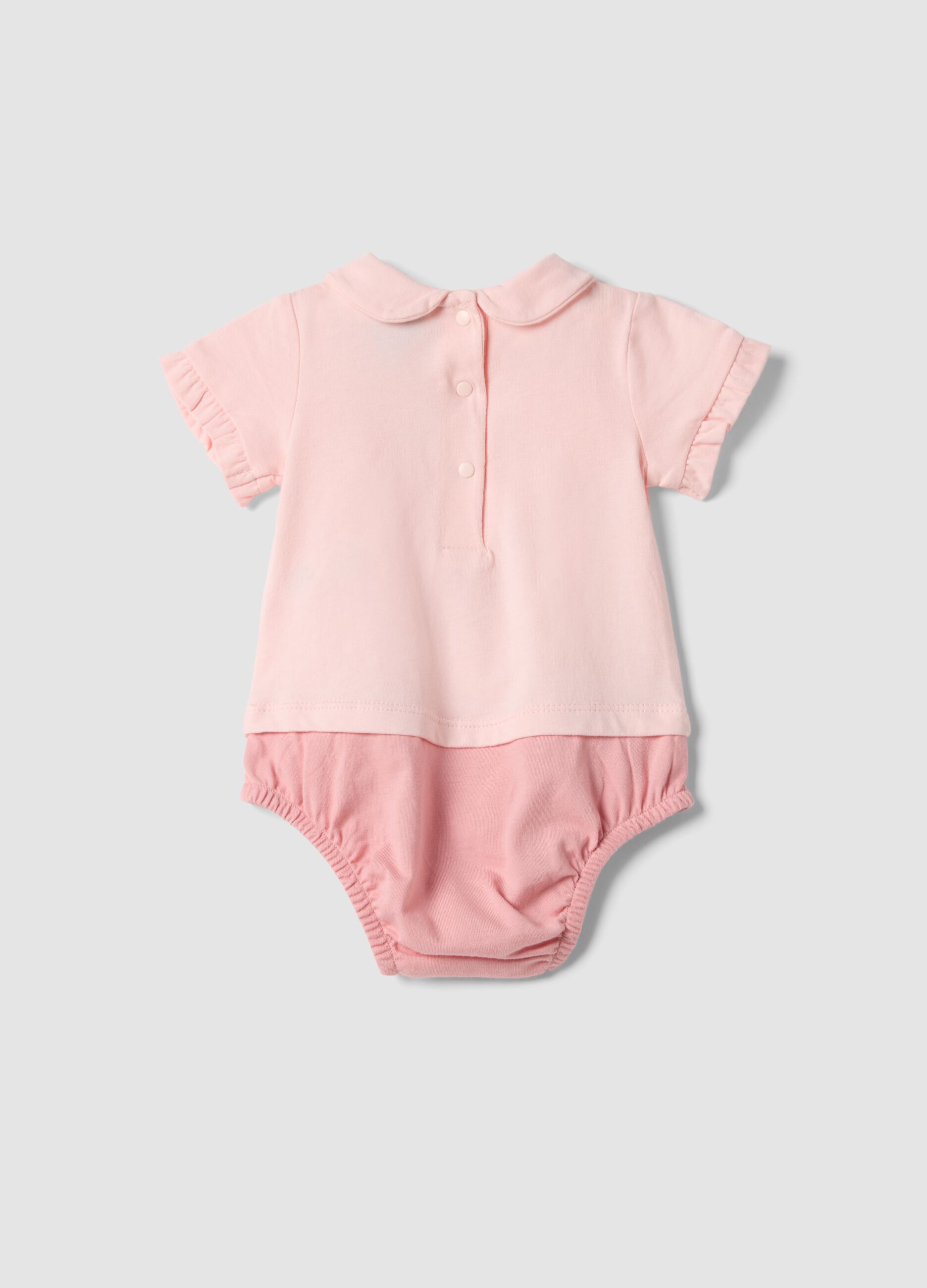 Baby girl pink pure cotton bodysuit with collar and print