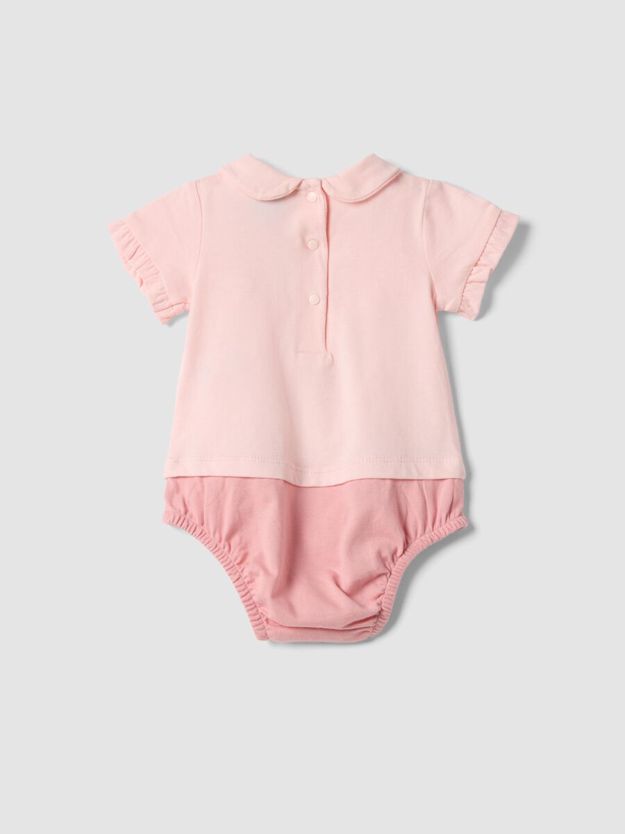 Baby girl pink pure cotton bodysuit with collar and print_1