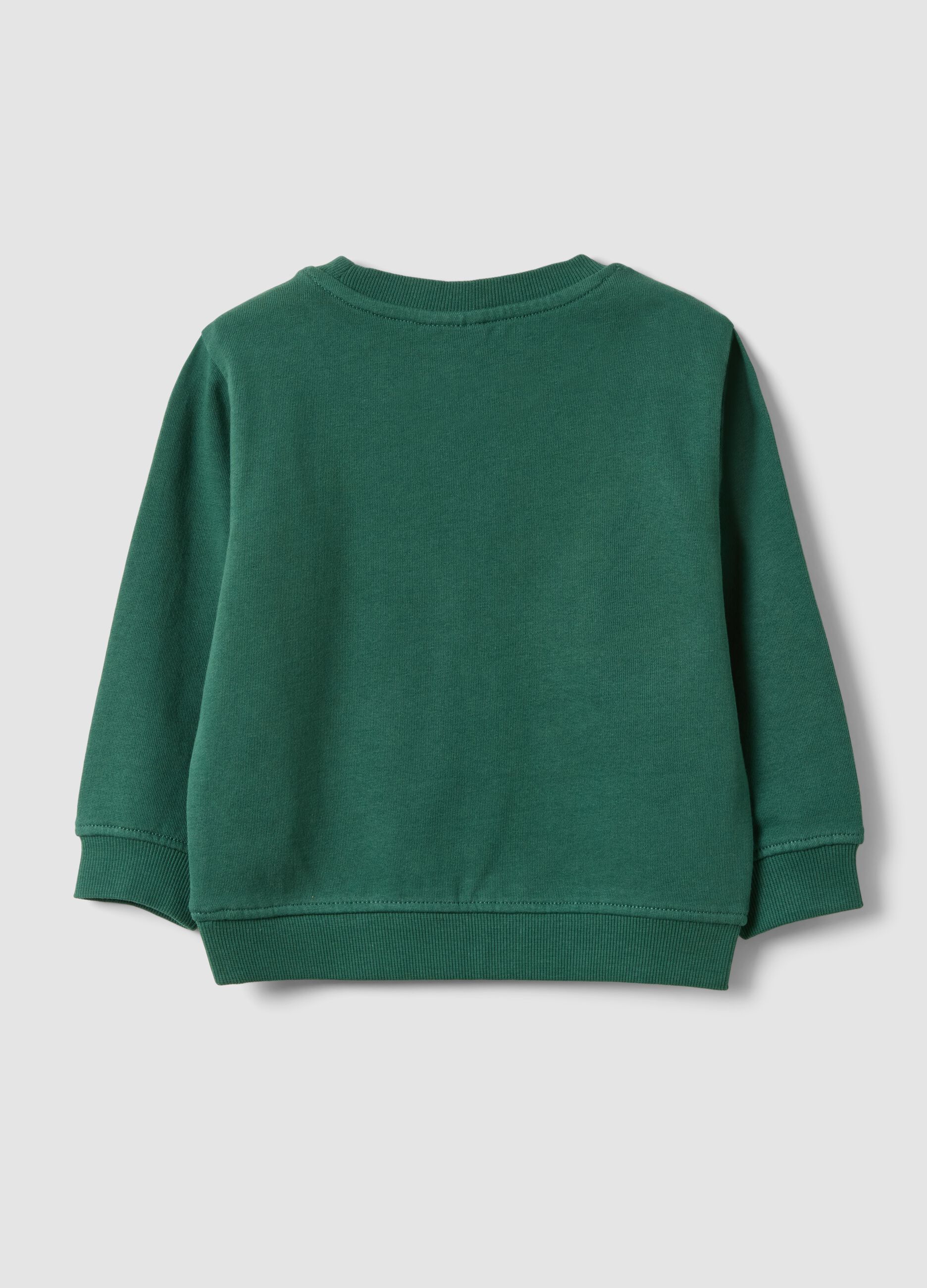 Green pure cotton crew-neck sweatshirt with print for boys, regular fit