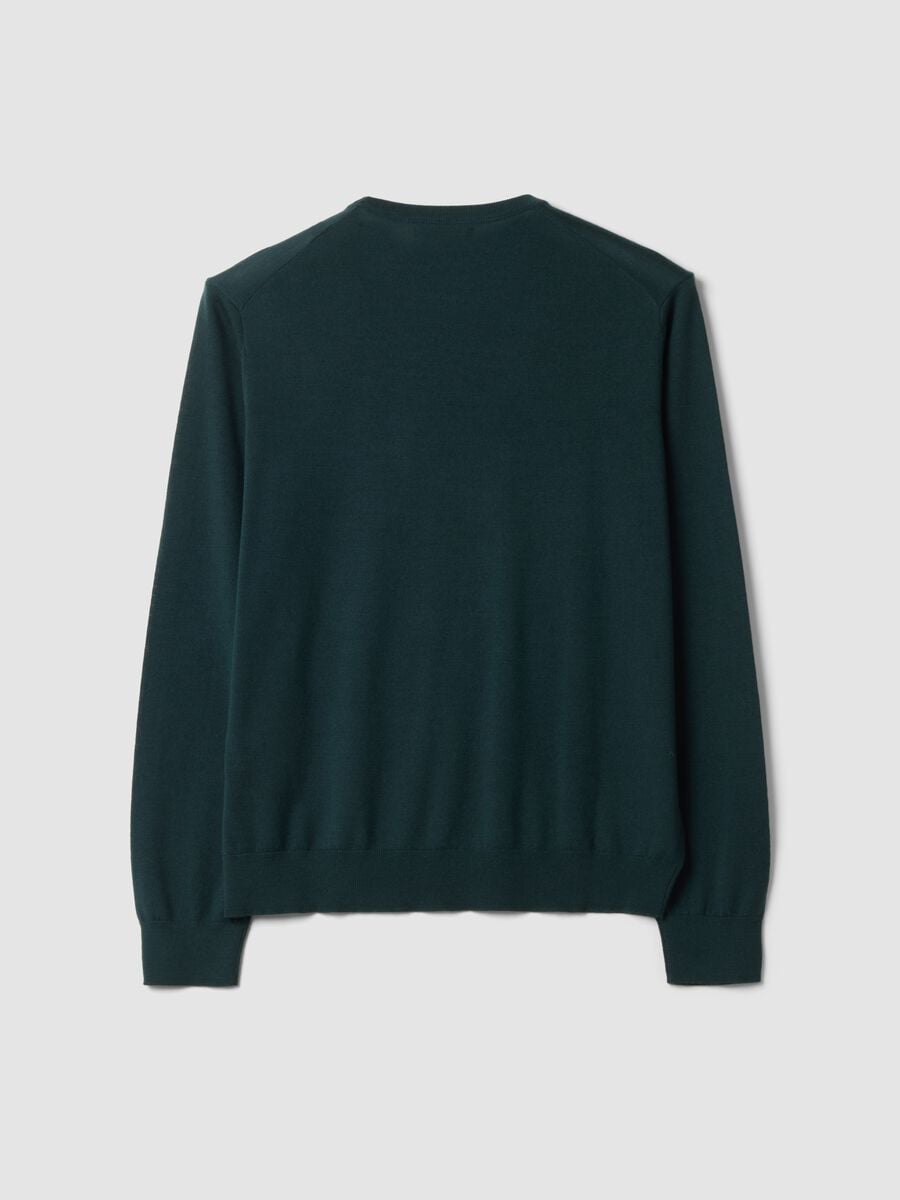 Green pure merino wool crew-neck jumper, regular fit_2