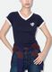 Blue pure cotton V-neck T-shirt with front print_3
