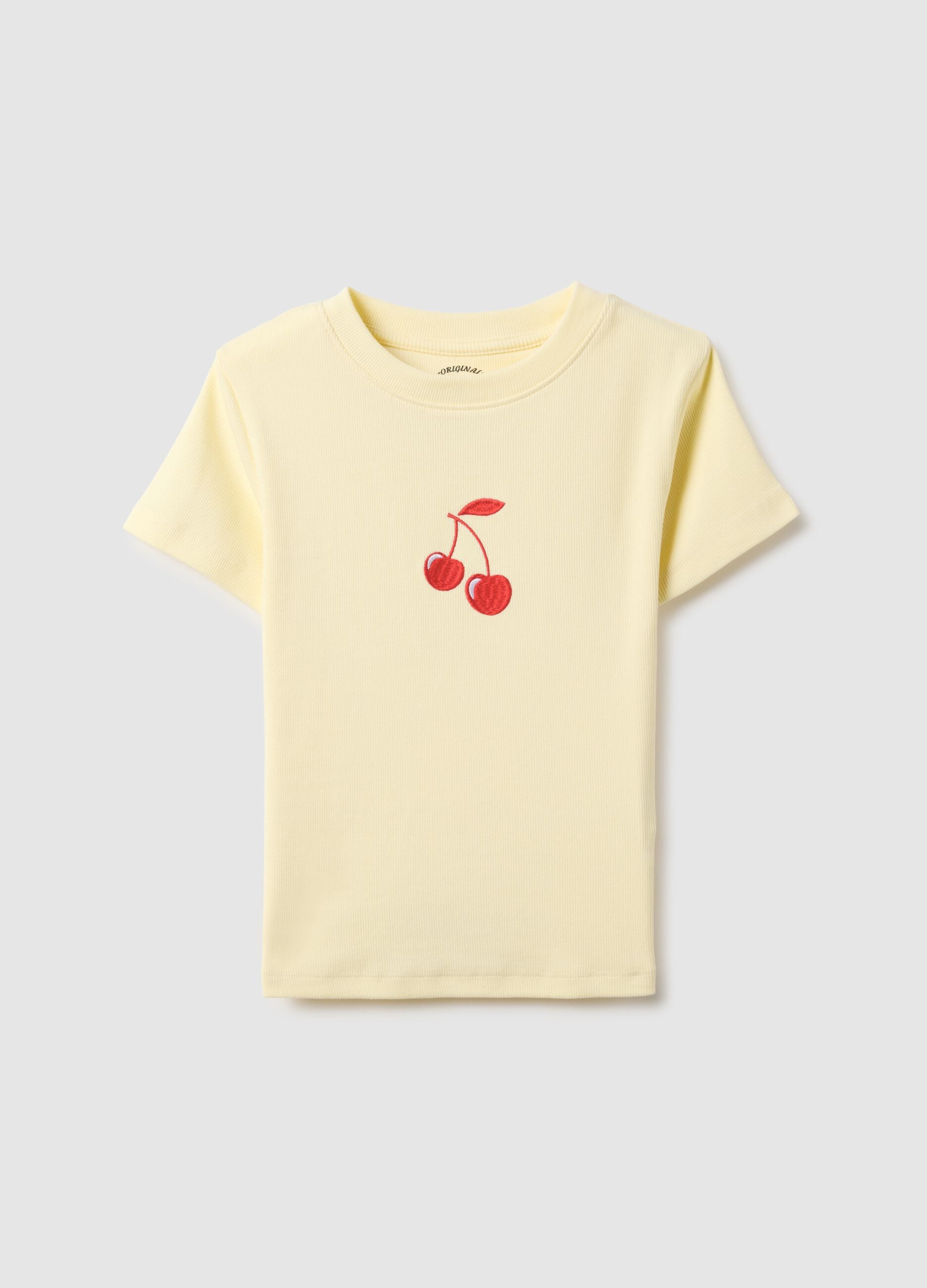 Yellow pure cotton regular fit T-shirt with cherry print