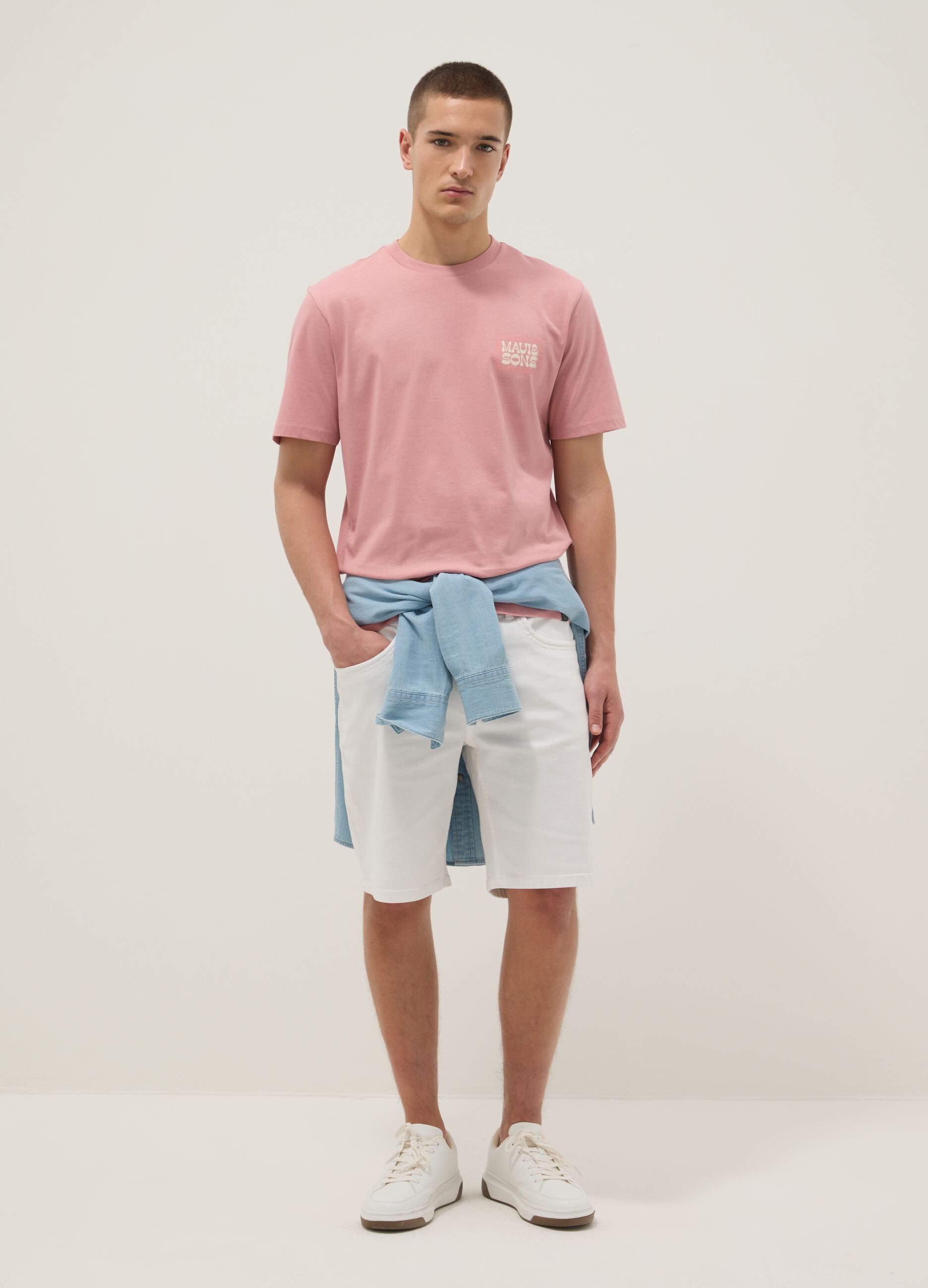 Pink pure cotton relaxed-fit short-sleeve T-shirt with print