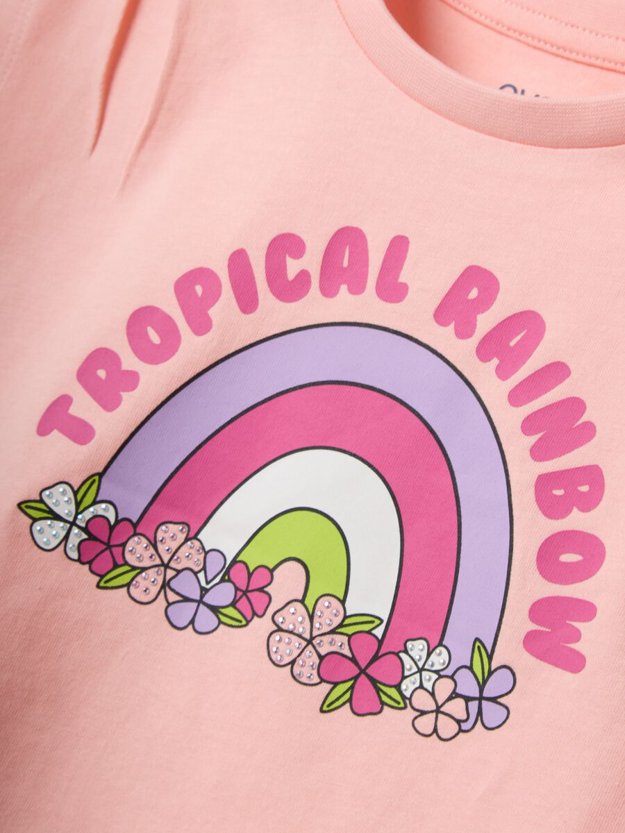Pink pure cotton vest top with rainbow print_2