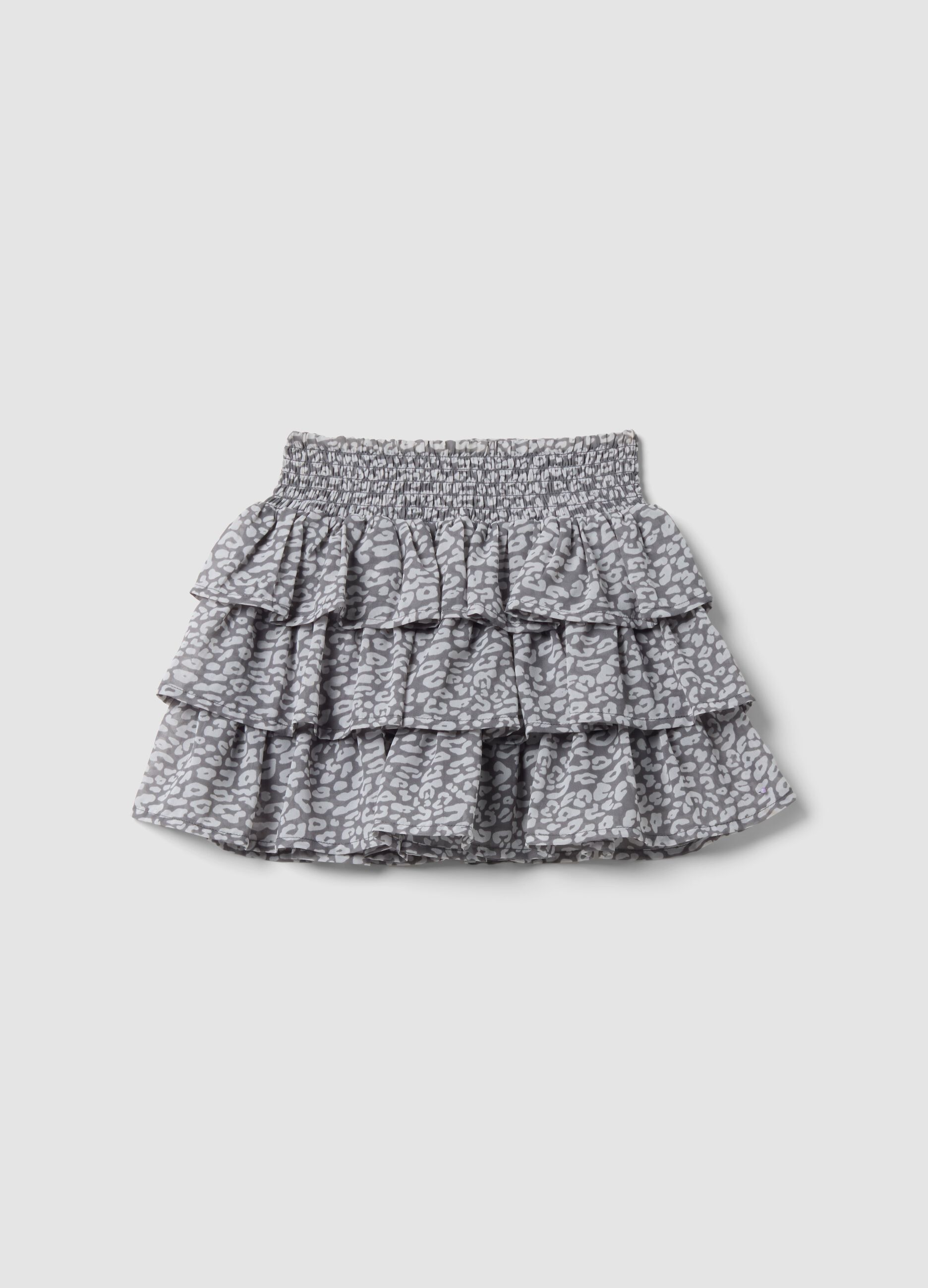 Girls&rsquo; grey tiered skirt with animal print