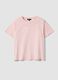 Pink pure cotton T-shirt with embroidered neckline_4
