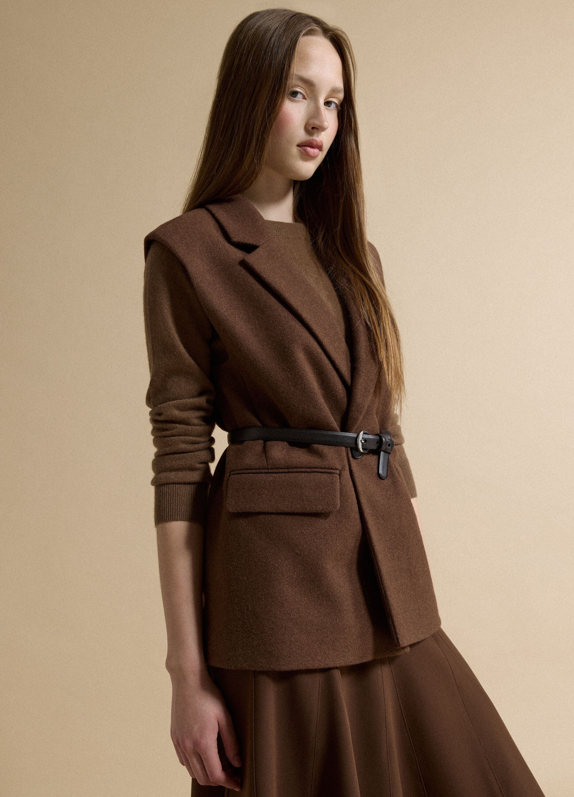 Brown viscose-blend waistcoat with classic lapels