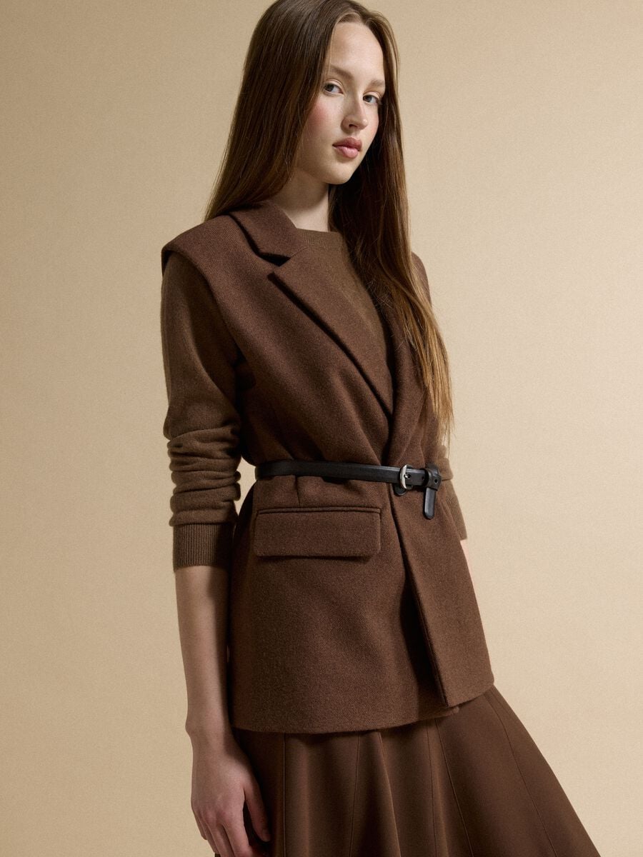 Brown viscose-blend waistcoat with classic lapels_0