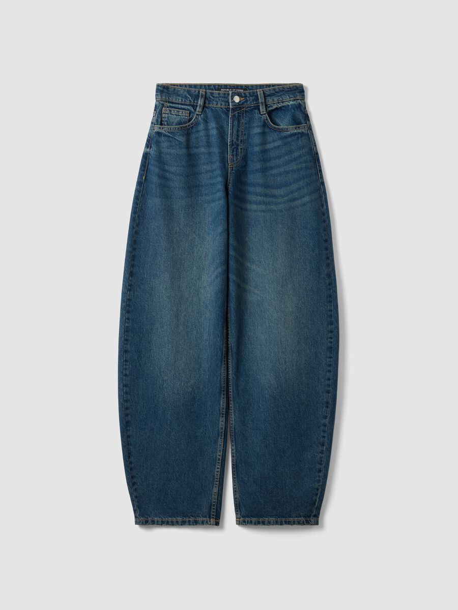 Blue denim pure cotton barrel-fit jeans_4