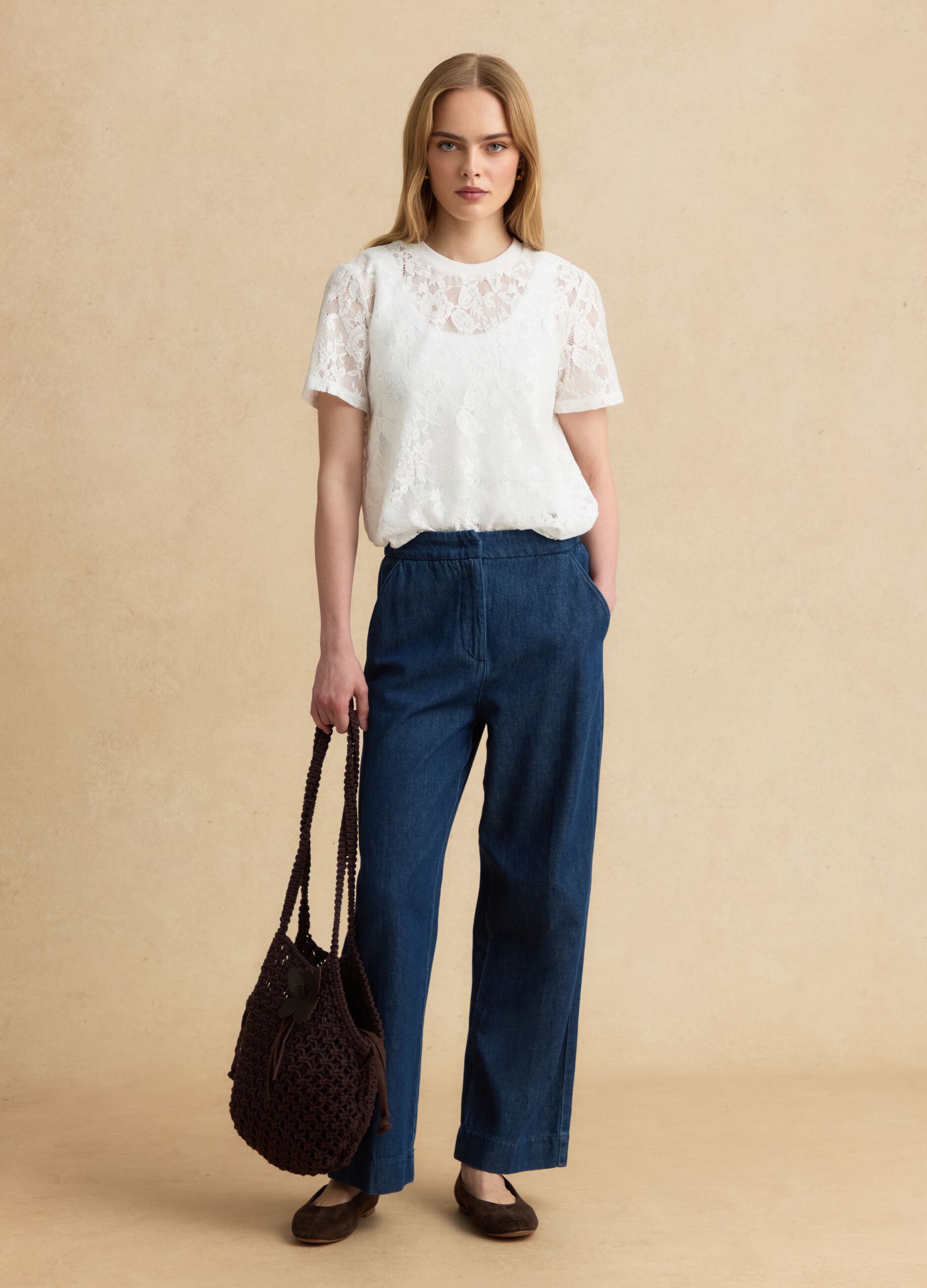 Blue denim jogger trousers in pure cotton, relaxed fit