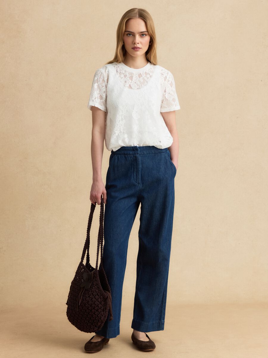Pantaloni jogger denim blu in puro cotone relaxed fit_0