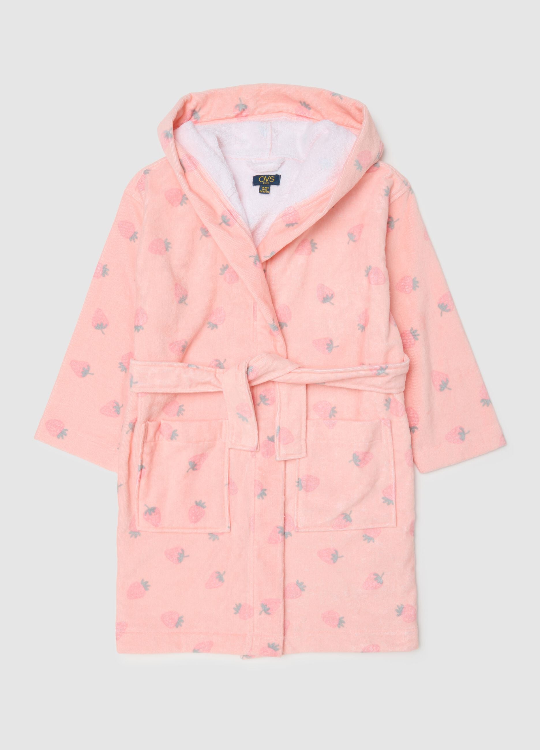 Girl's regular fit pure cotton pink bathrobe with designs