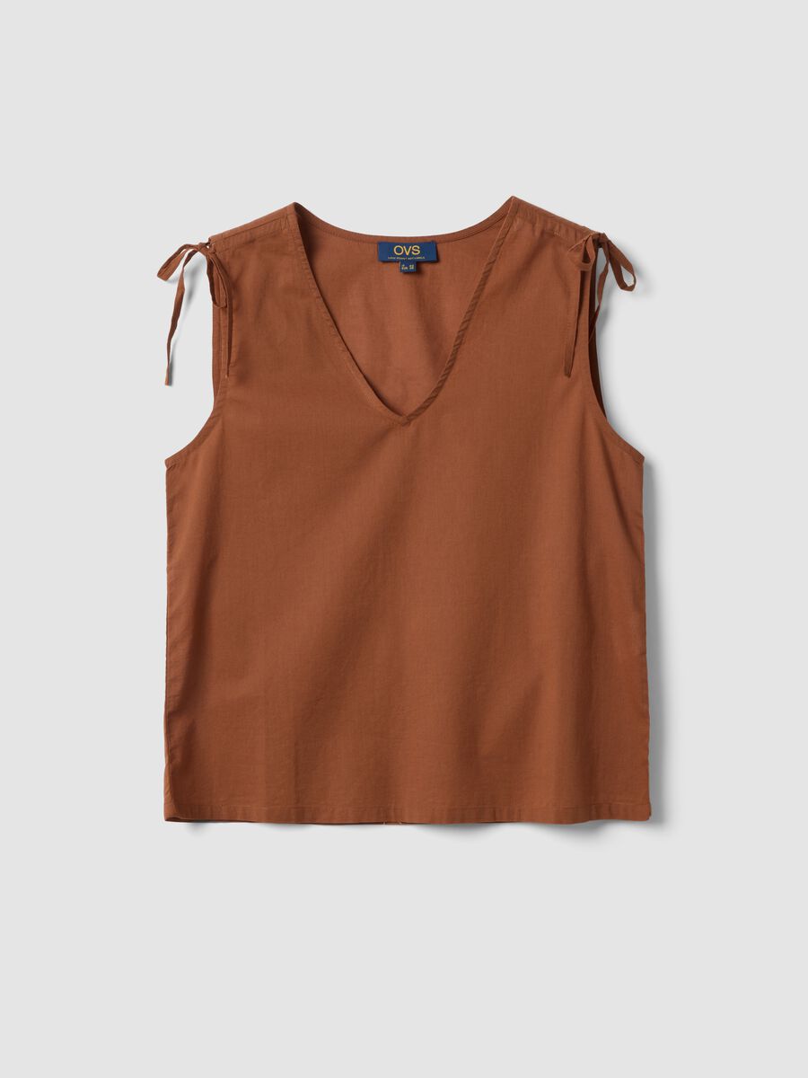 Brown pure cotton V-neck blouse, regular fit_4