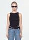 Black stretch cotton top with asymmetric hem and metal eyelets_1