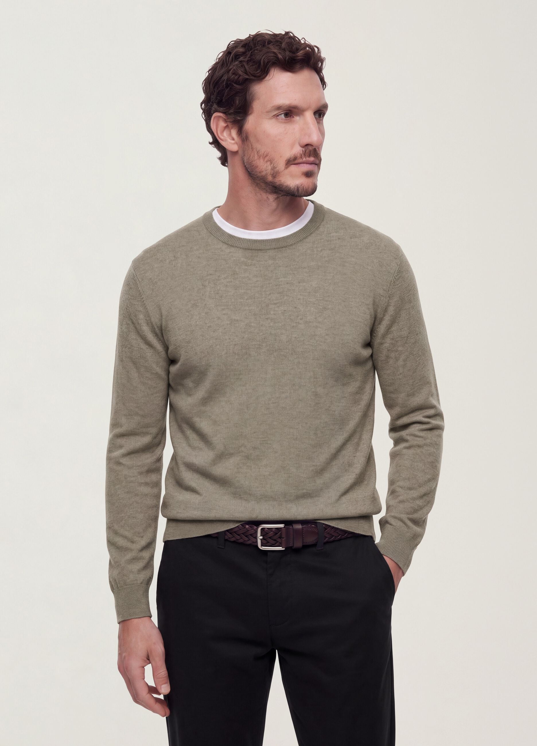 Grey crew-neck viscose-blend jumper, regular fit