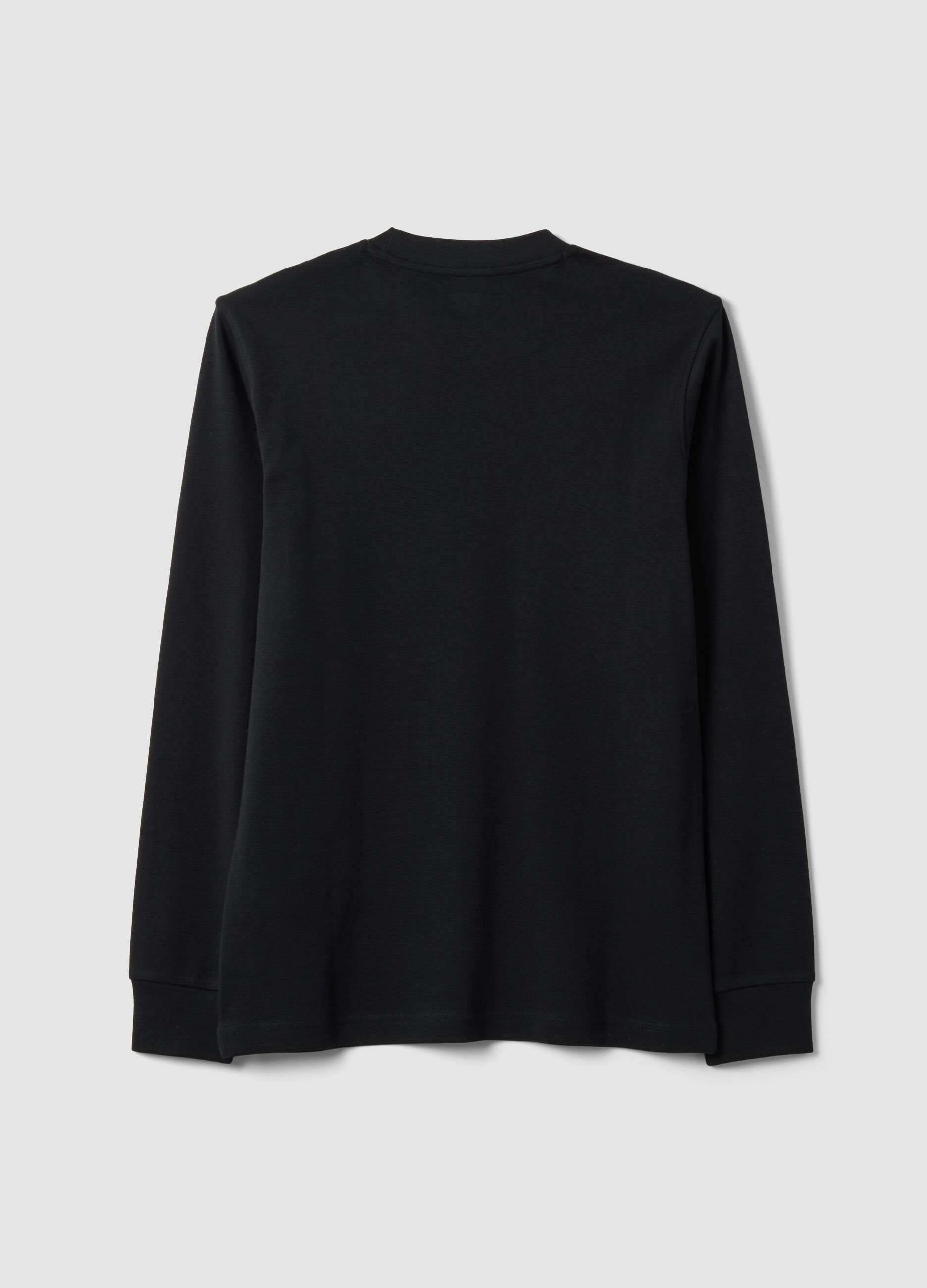 Black pure cotton long-sleeve crew-neck T-shirt, regular fit