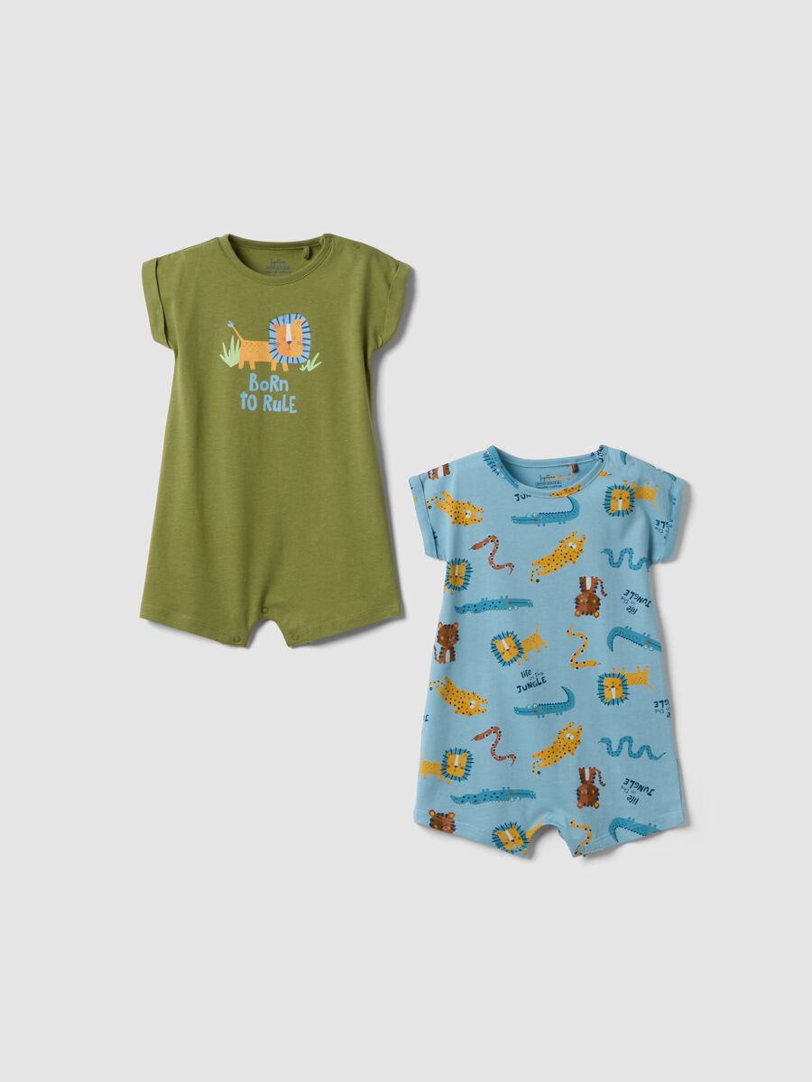 Multi-colored pure cotton baby rompers two-pack with prints_0