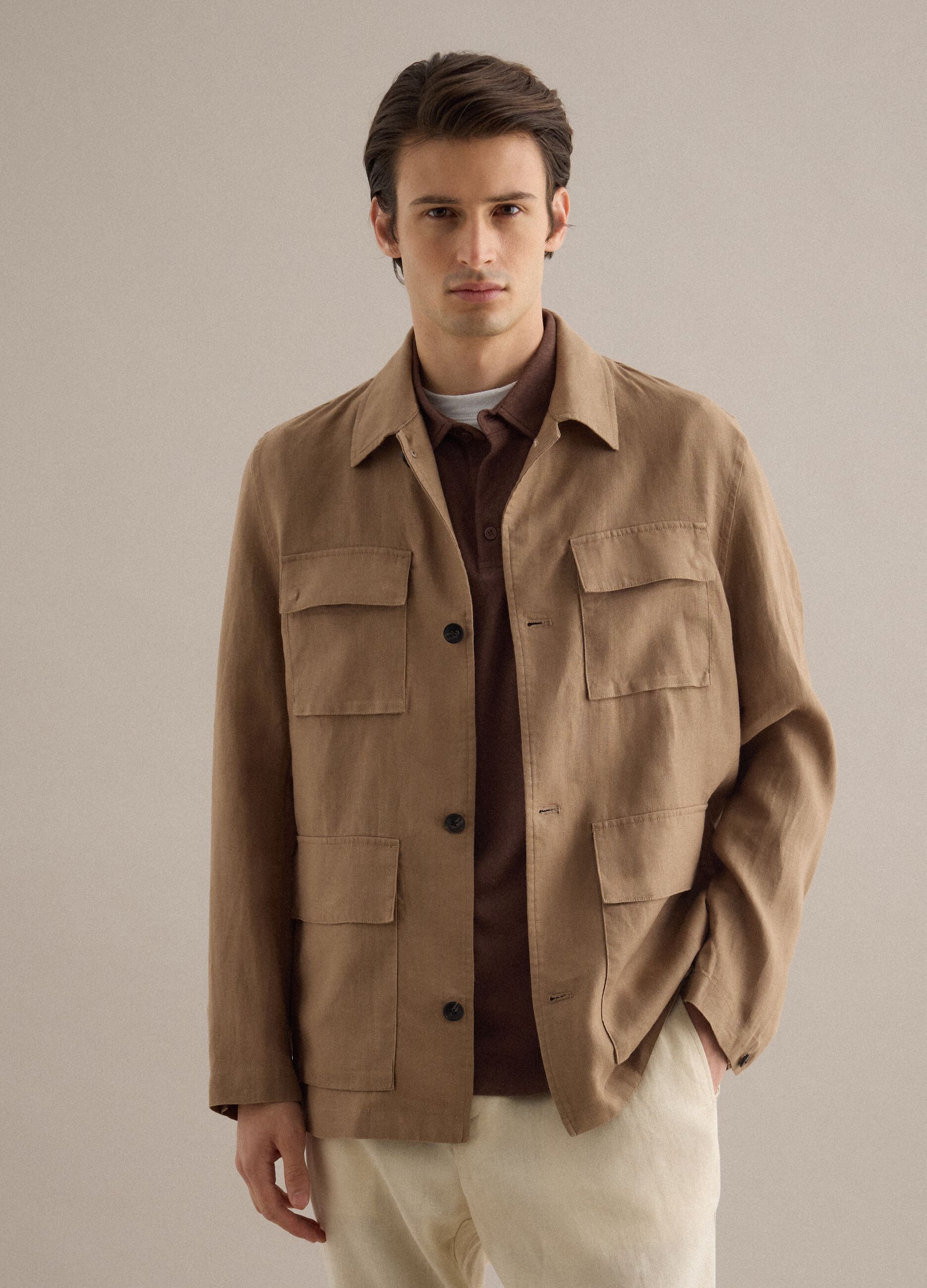 Brown pure linen blazer regular fit