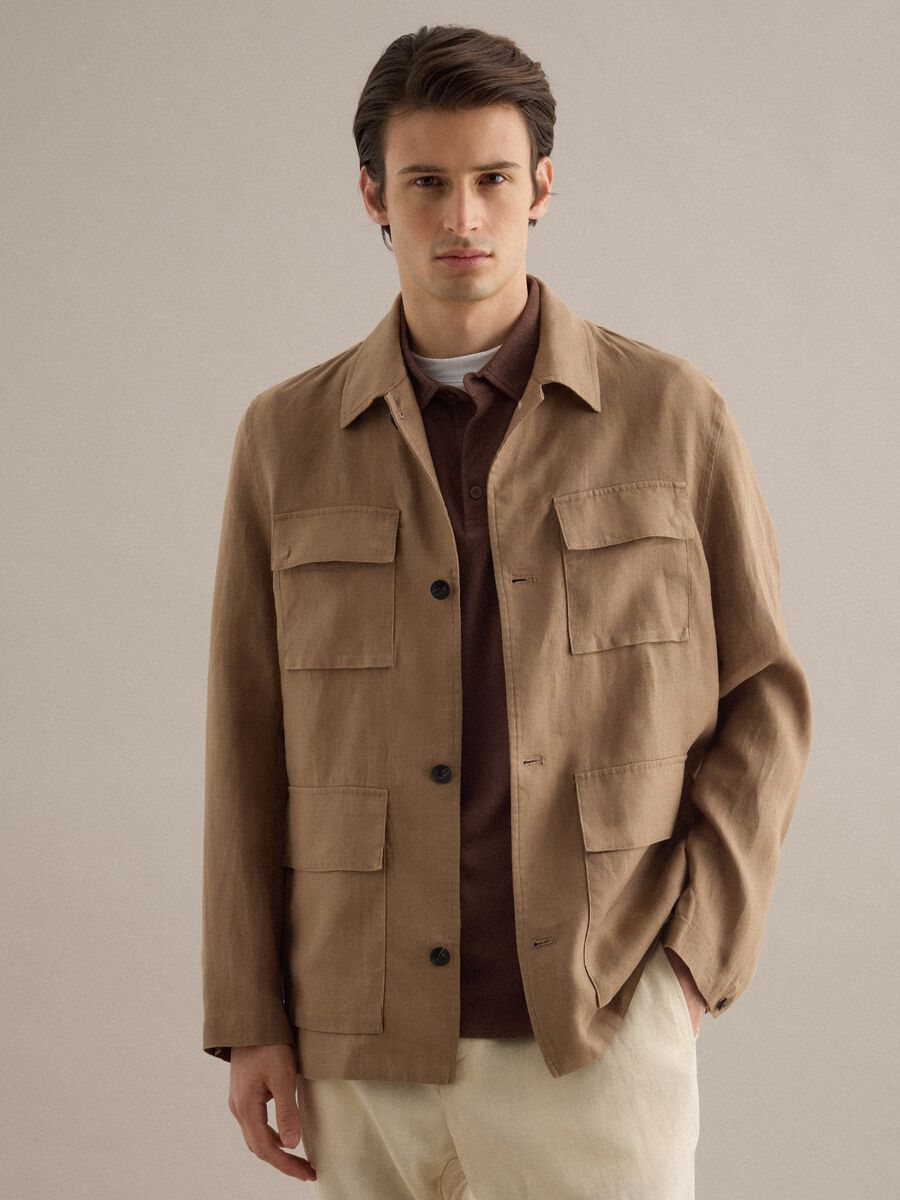 Blazer in puro lino marrone regular fit_1