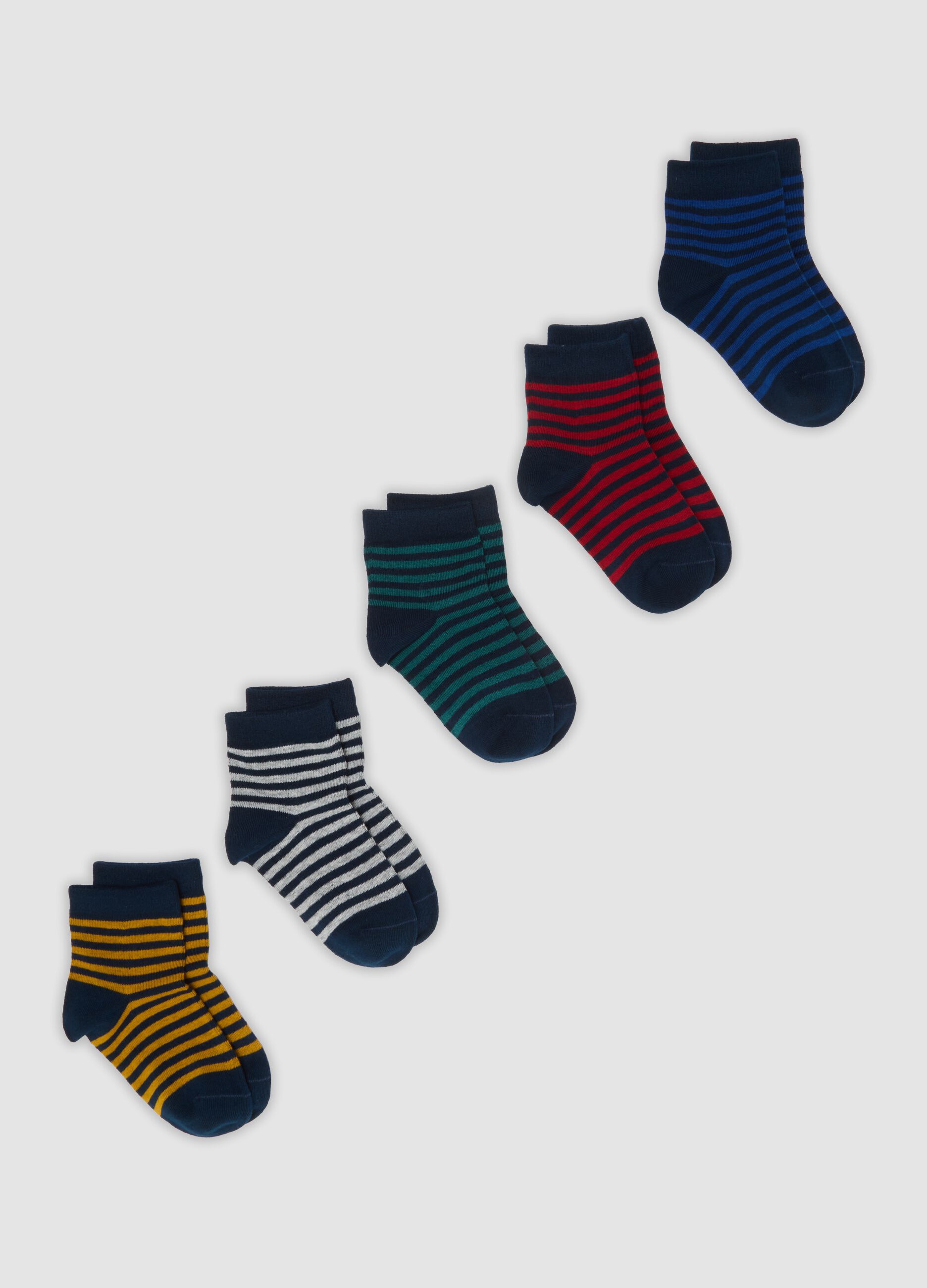Multipack of five striped short socks in stretch organic cotton