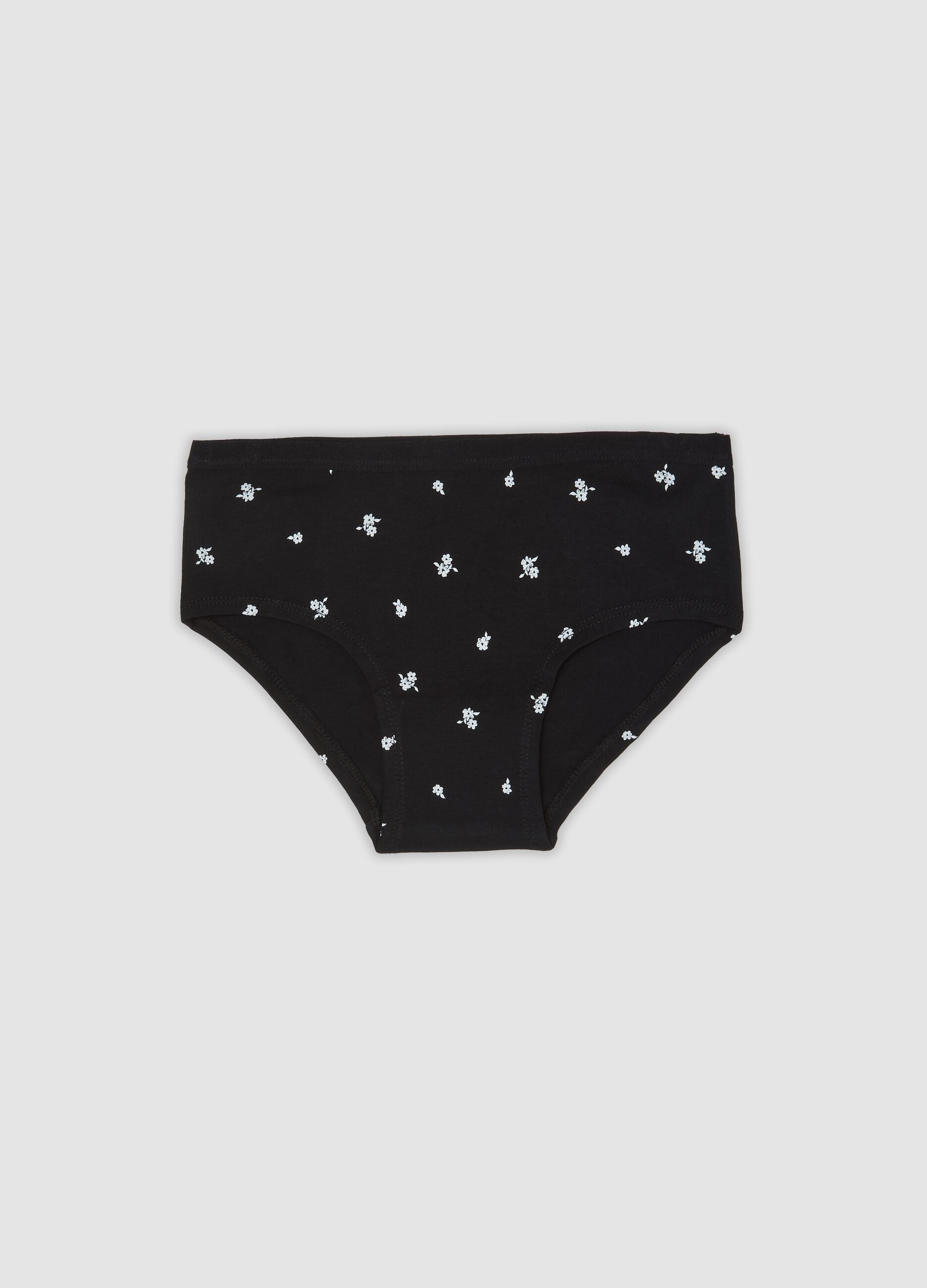 Black stretch organic cotton culotte briefs with floral print